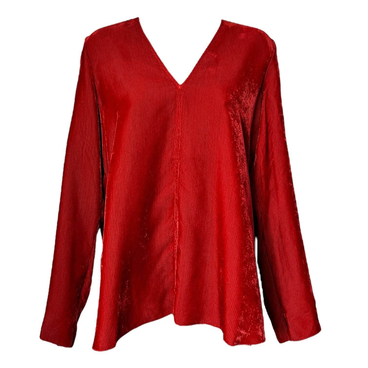 Forte Forte Ribbed Corduroy V-Neck Shirt – Cameo Red, Side Slits, Relaxed Fit, Sz 1 – pre-loved