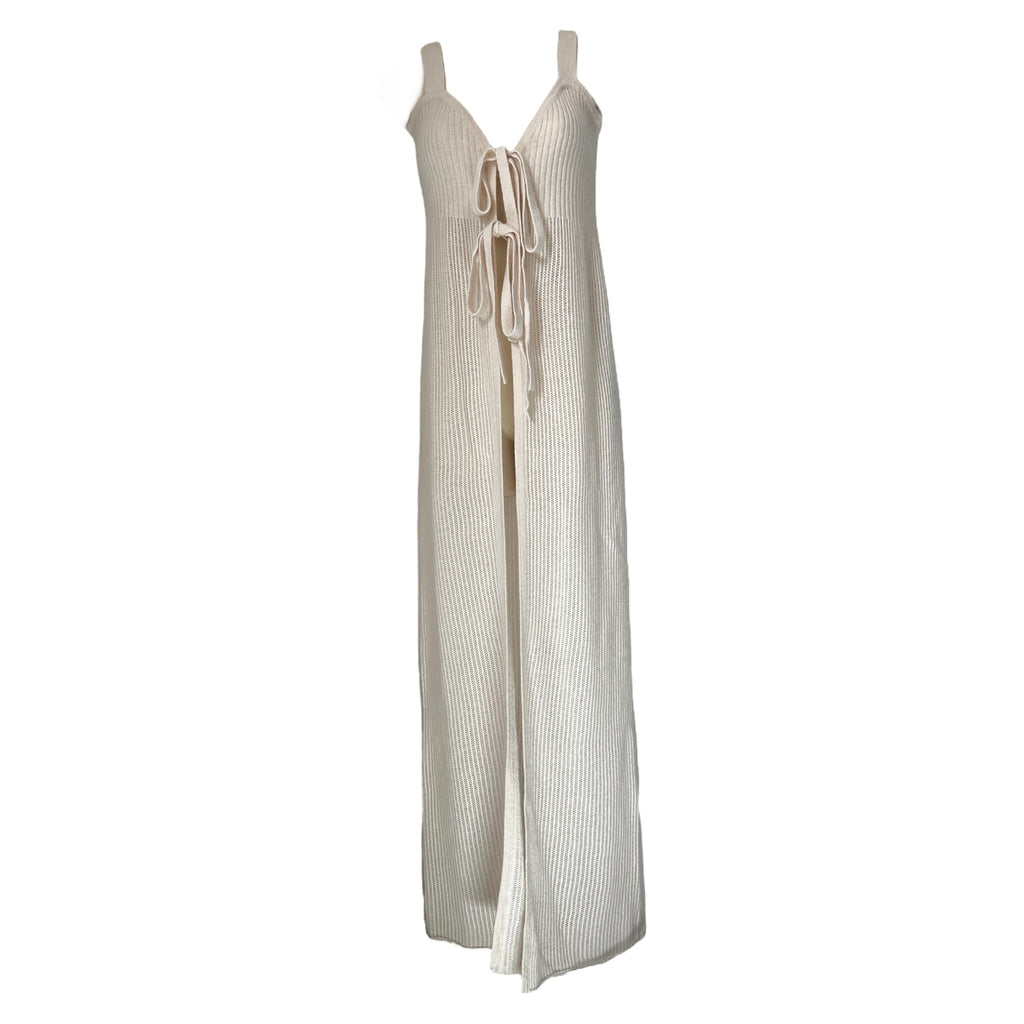 Crush Cashmere Sleeveless Cardigan Vest – Bow Tie Front Longline Knit, Size 1 (UK8)