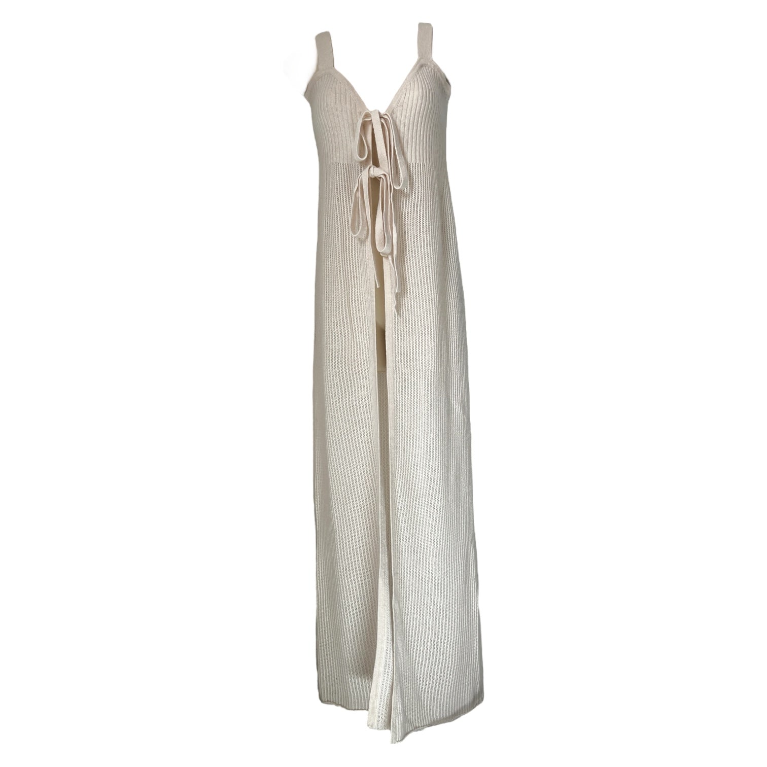 Crush Cashmere Sleeveless Cardigan Vest – Bow Tie Front Longline Knit, Size 1 (UK8)
