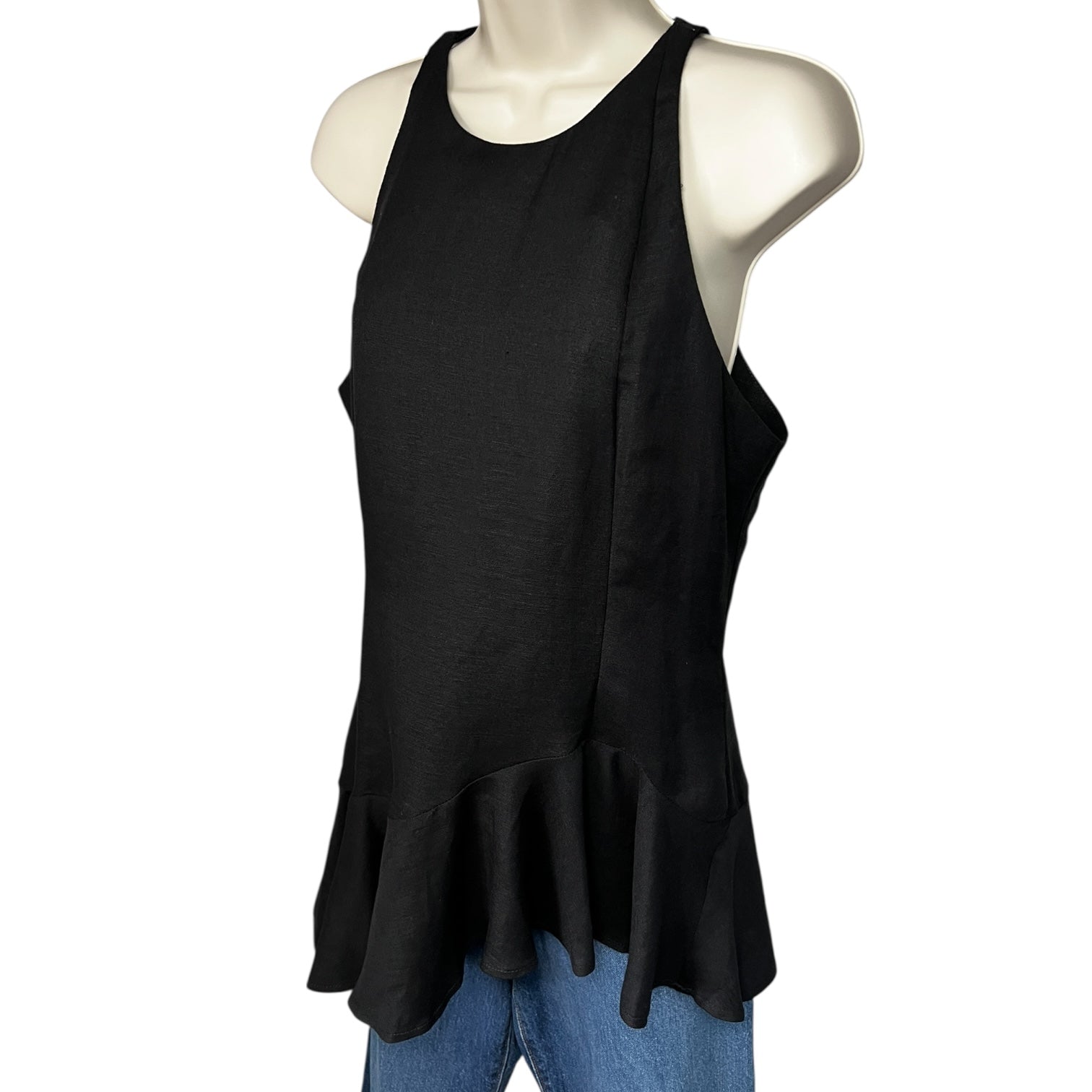 Paper London Linen Asymmetric Peplum Racer Top – Black, UK14
