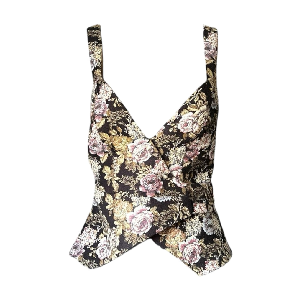 Nanushka Levi Tapestry Floral Jacquard Peplum Wrap Vest Top – S