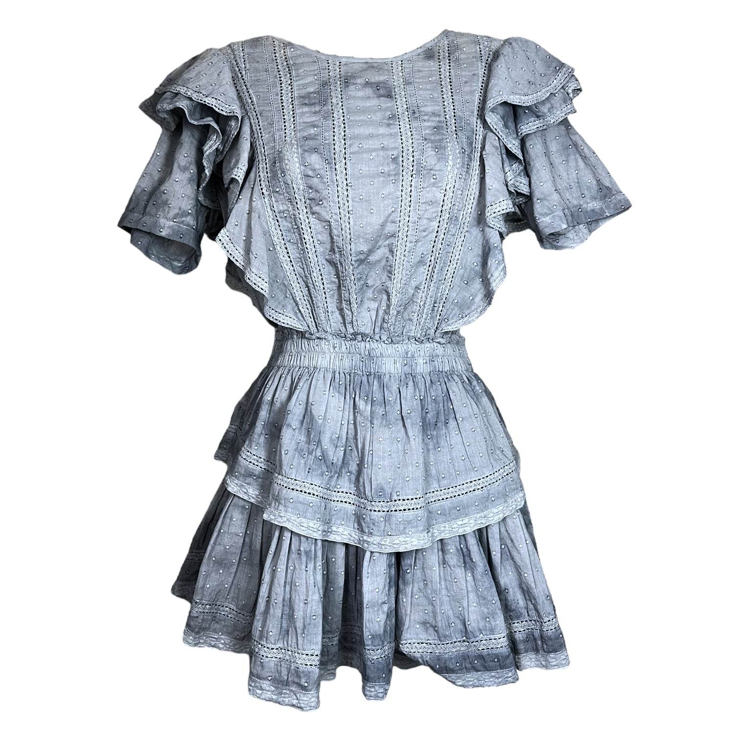 LoveShackFancy Natasha Tiered Mini Dress – Blue Tie-Dye Ruffle Cotton, Size M – pre-loved