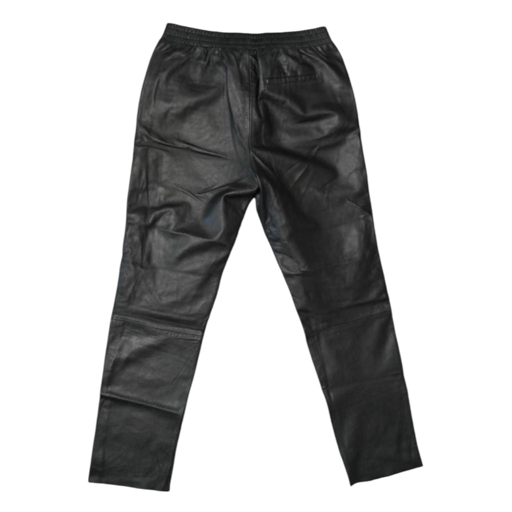 Maje Real Leather Pants Black Elastic Waist Stripe Joggers Trousers UK8 – pre-loved