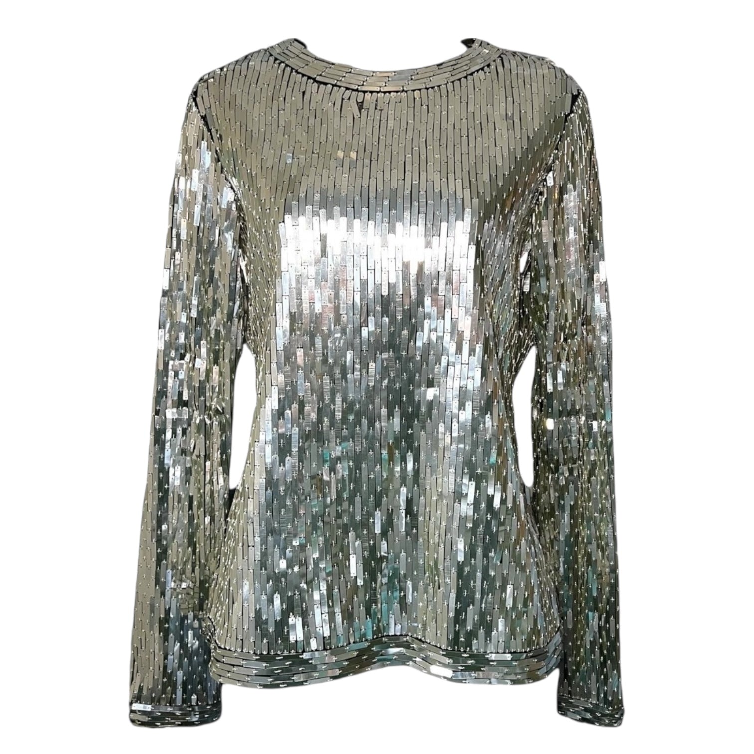 Off-White Sequin Embellished Long Sleeve Top – Silver, IT42