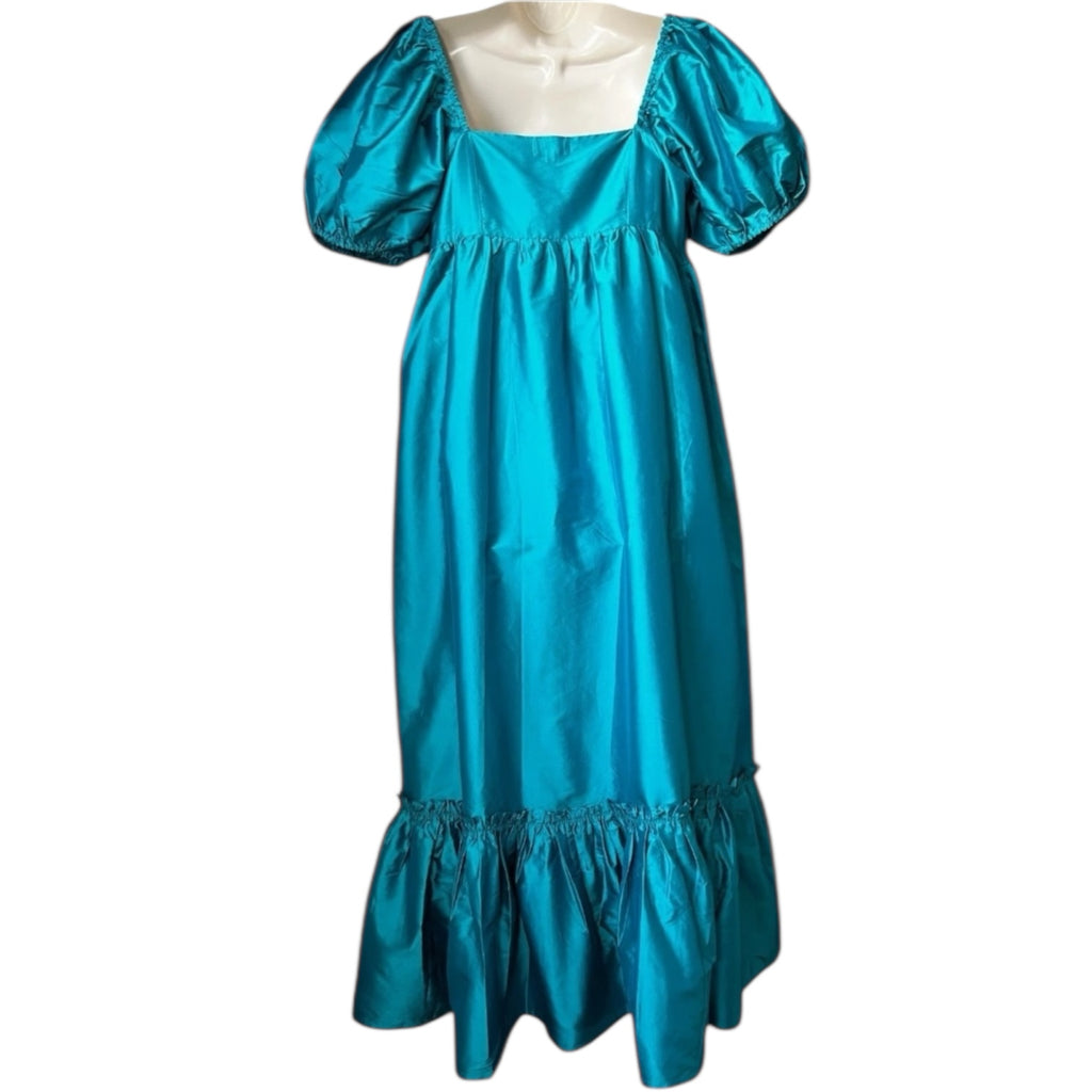 Pink City Prints Elizabeth Puff Sleeve Empire Waist Dress – Silk Taffeta, Midi, S