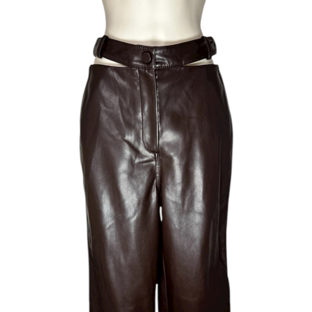 Simkhai Amelia Chocolate Vegan Leather Straight Leg Pants – US0