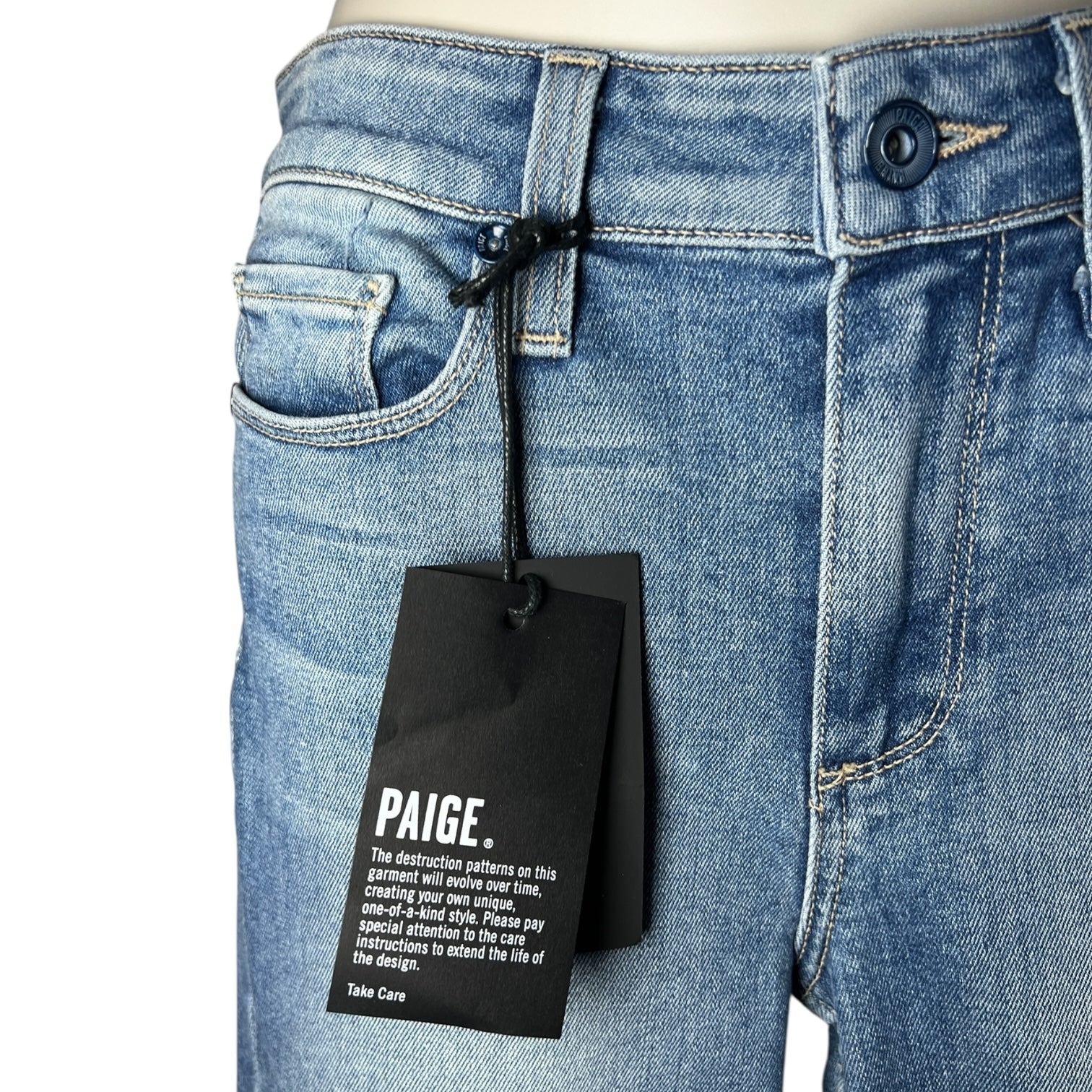 Paige Pieced Colette Crop Flare Jeans – Two-Tone Denim, Size 25