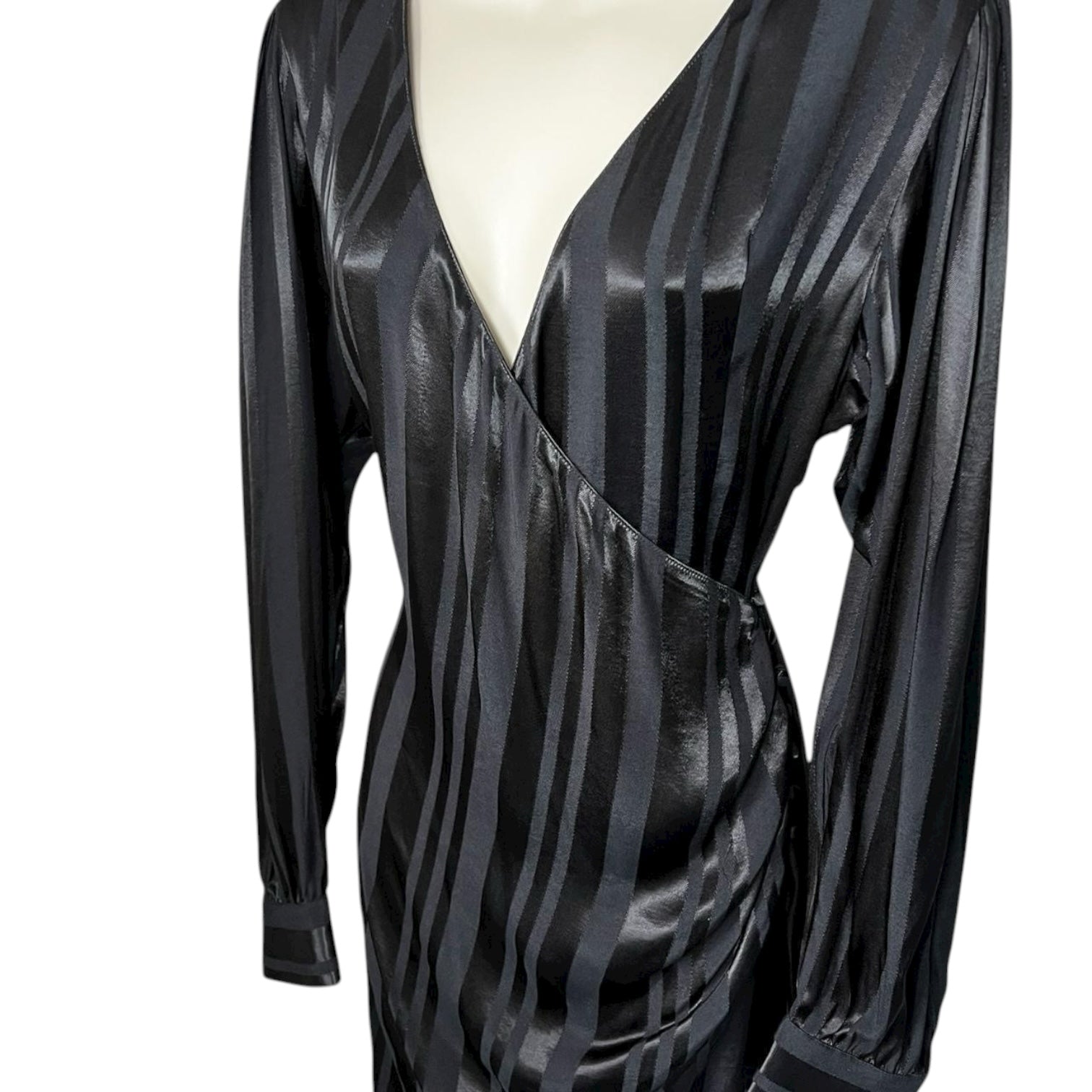 Anine Bing Black Satin-Jacquard Wrap Mini Dress – M