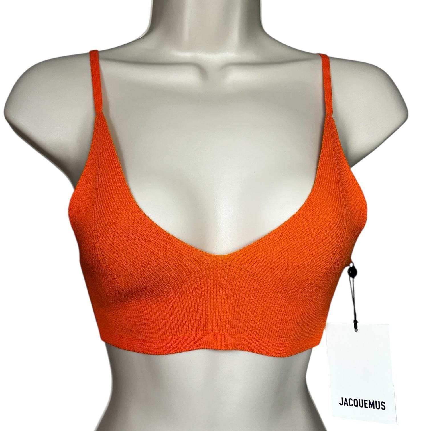 Jacquemus Ribbed Knit Bralette – Orange Cropped Top, L – pre-loved