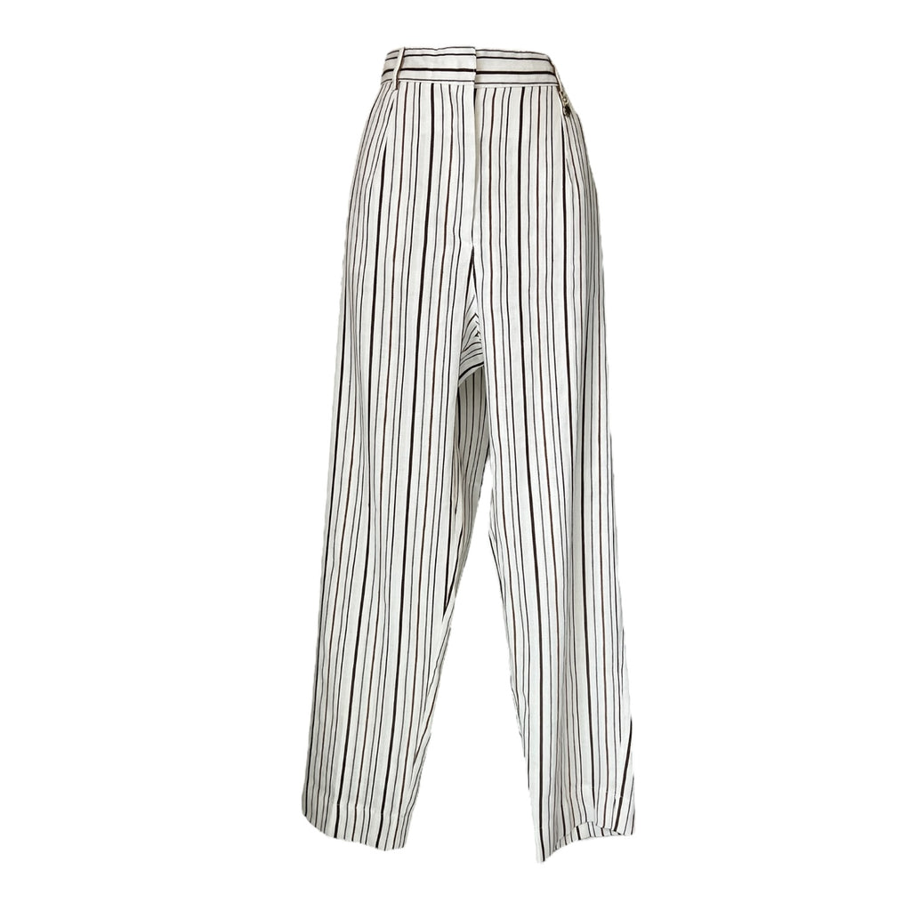 MaxMara PennyBlack Striped Linen Cropped Trousers – UK14