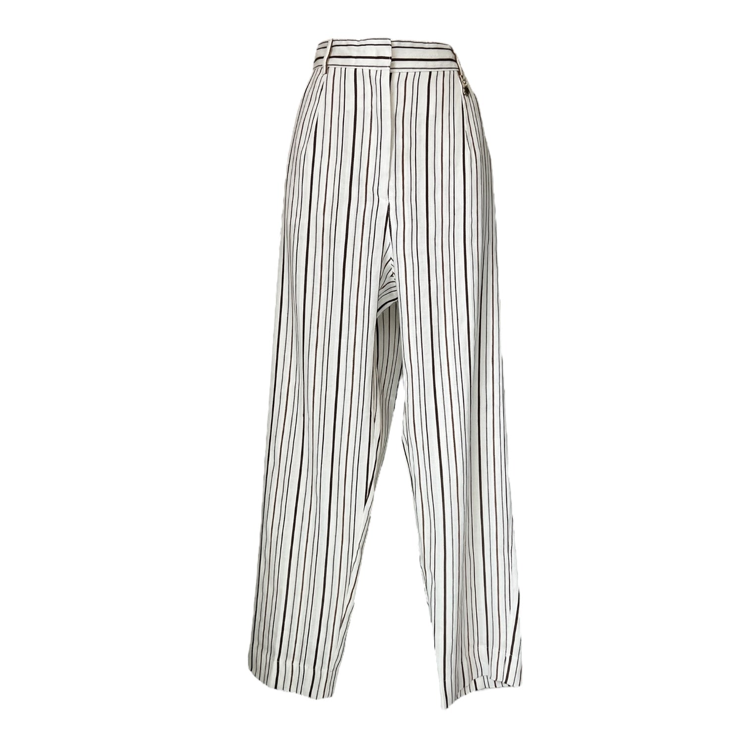 MaxMara PennyBlack Striped Linen Cropped Trousers – UK14