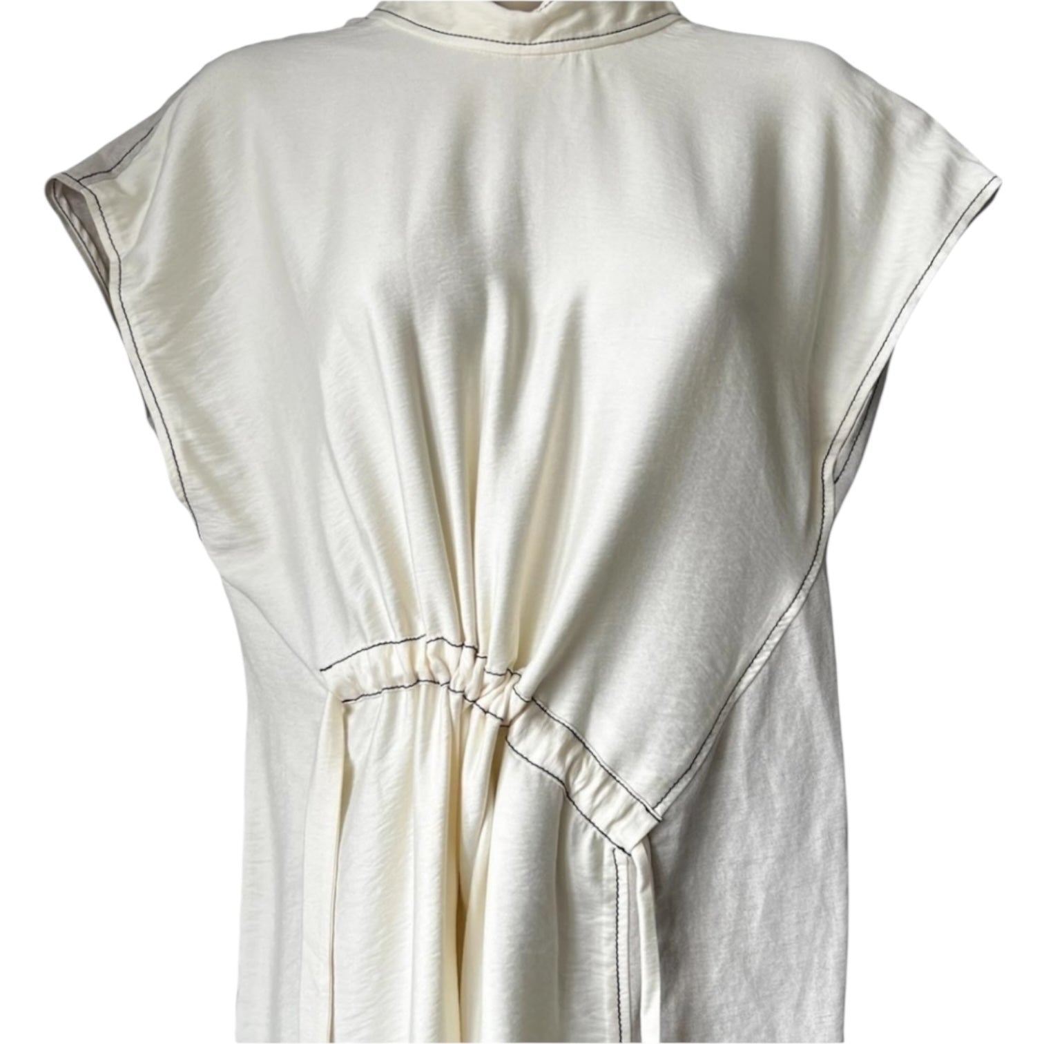 Rejina Pyo “Kesia” Dress – Asymmetrical High Neck, Light Grey/White, Size M – pre-loved