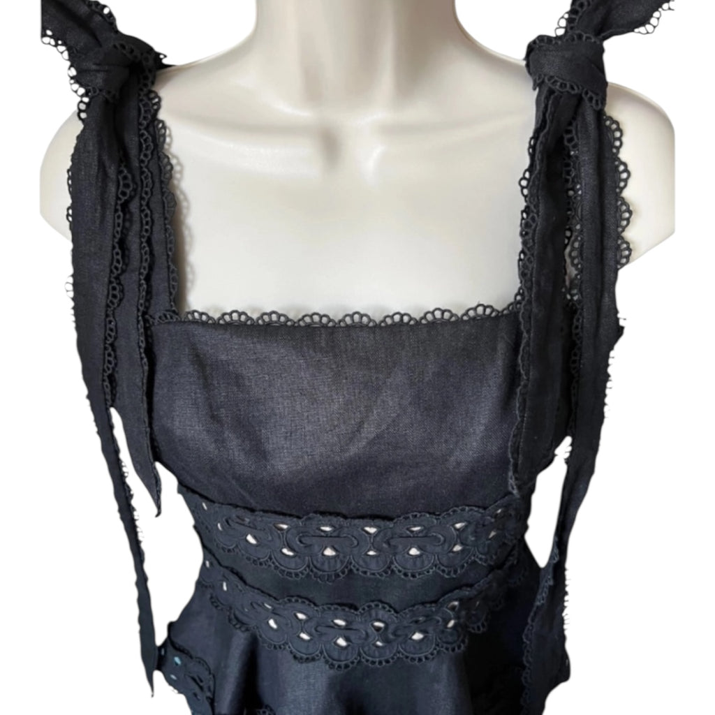 Zimmermann Kirra Linen Peplum Top – Black, Size 0 (UK8)
