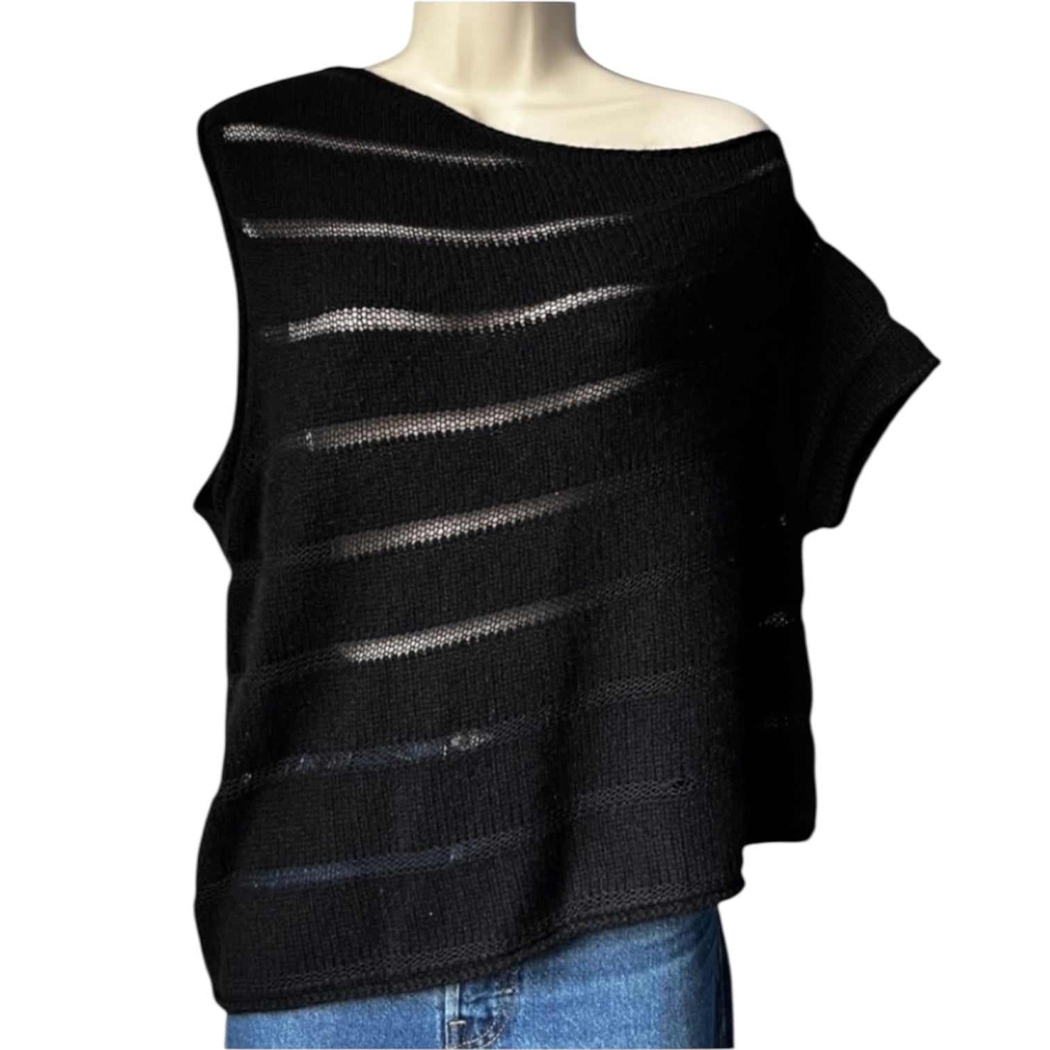 RTA Black Cashmere Crochet Knit Jumper – Asymmetric, Size L – pre-loved