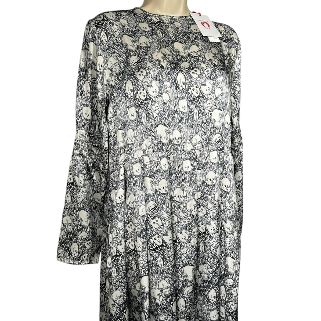 Shrimps Silk Pleated Dress – Retro Art Face Print, UK8