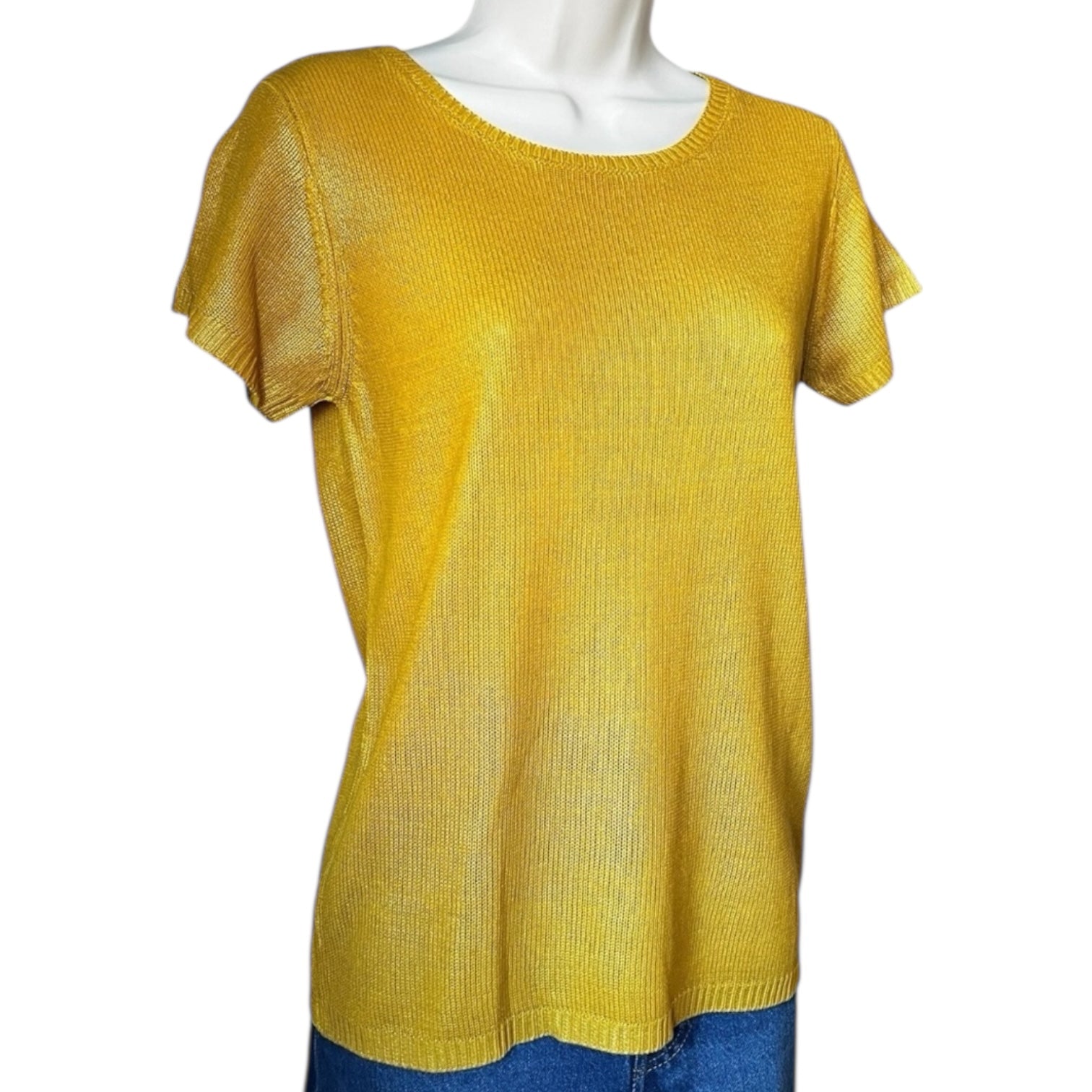 Majestic Filatures Gold Silk Knit Metallic T-Shirt Jumper – Sz 1 (S)