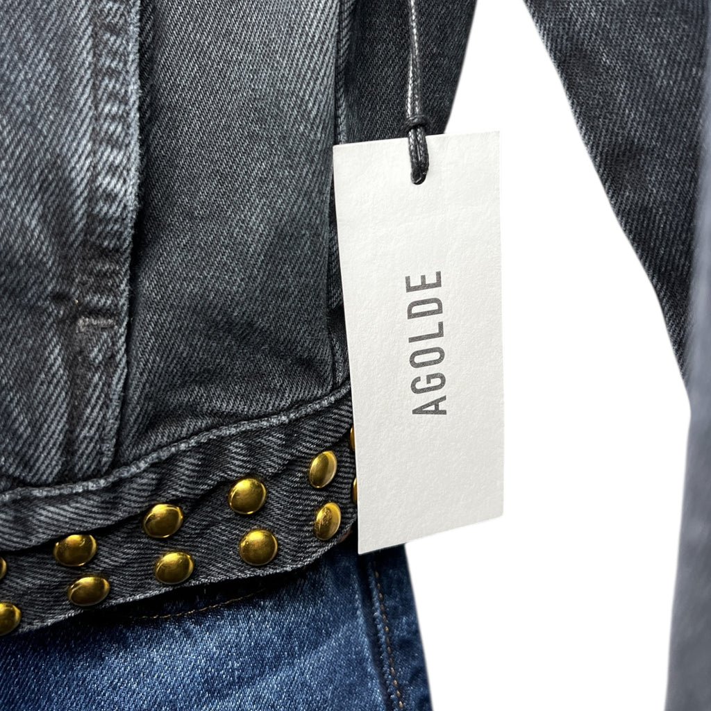 Agolde Studded Crop Denim Jacket – Washed Black, Grommet Detail, M