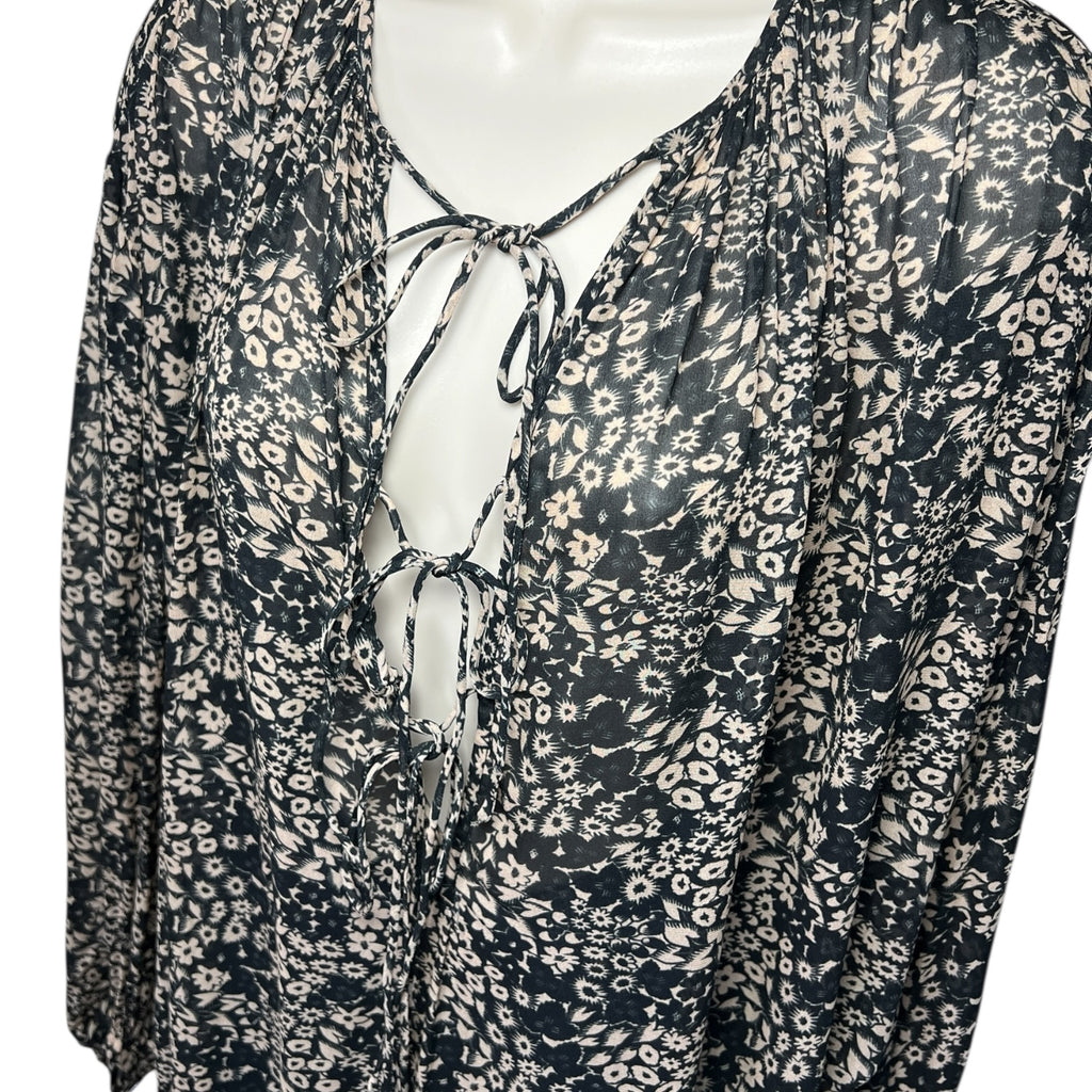 Isabel Marant Étoile Floral Split-Neck Tie Blouse – Oversized Shirt, FR36