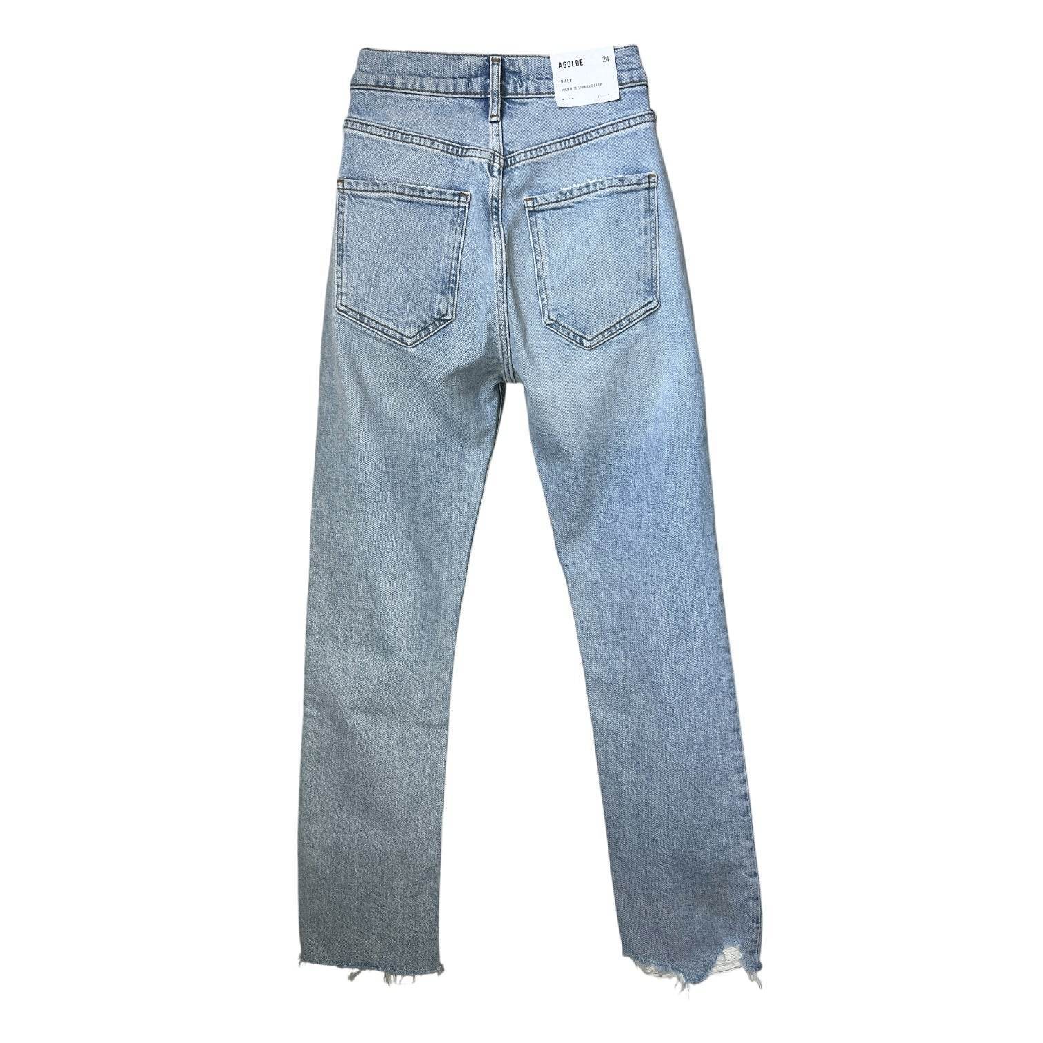 Agolde Riley Crop High Rise Straight Jeans – Distressed Raw Hem, Bitter, Size 24 – pre-loved