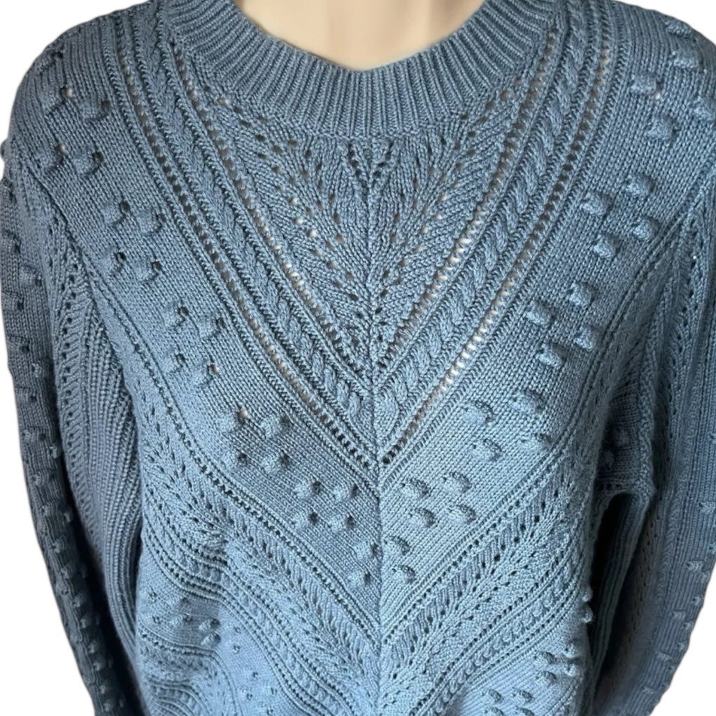 Sézane Wool Blend Knit Jumper – Eyelet, Relaxed Fit Sweater, M