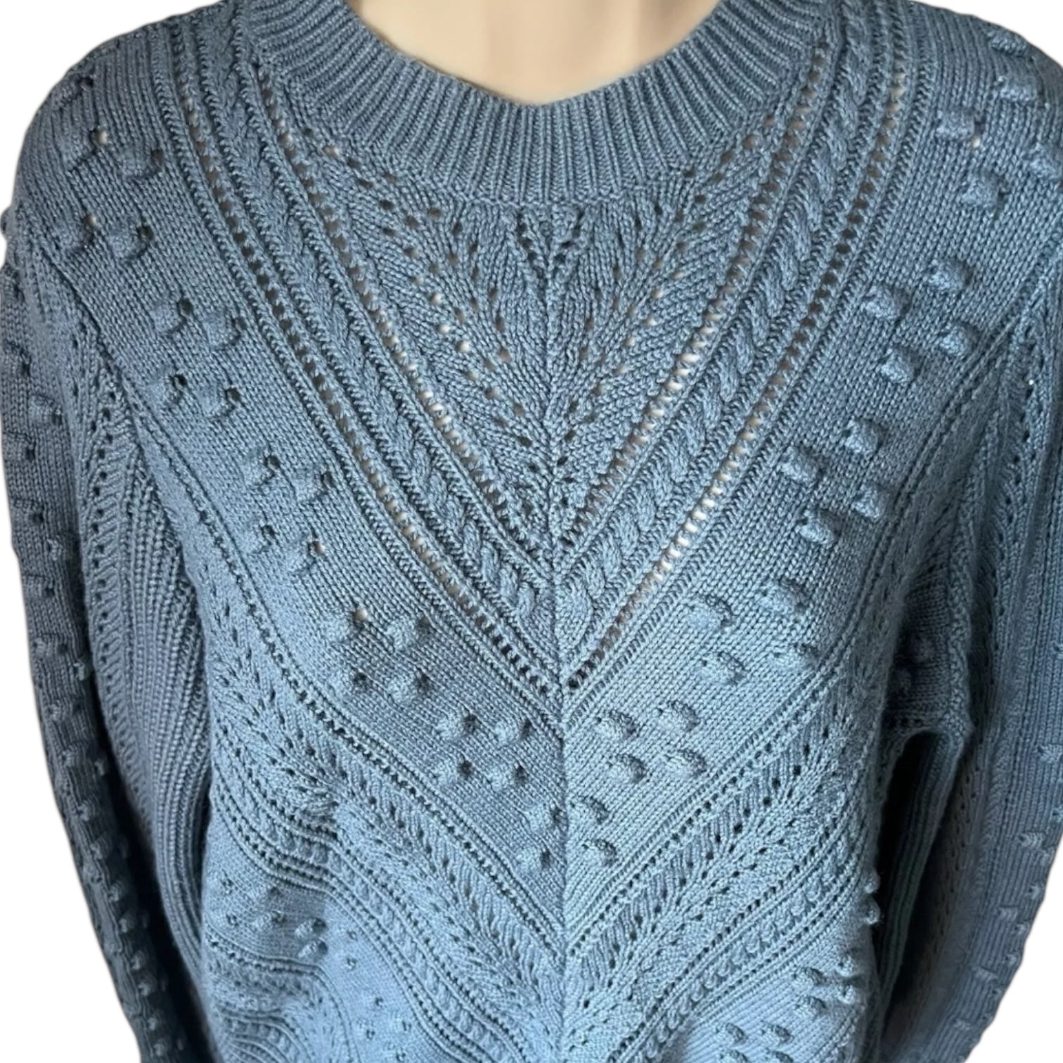 Sézane Wool Blend Knit Jumper – Eyelet, Relaxed Fit Sweater, M