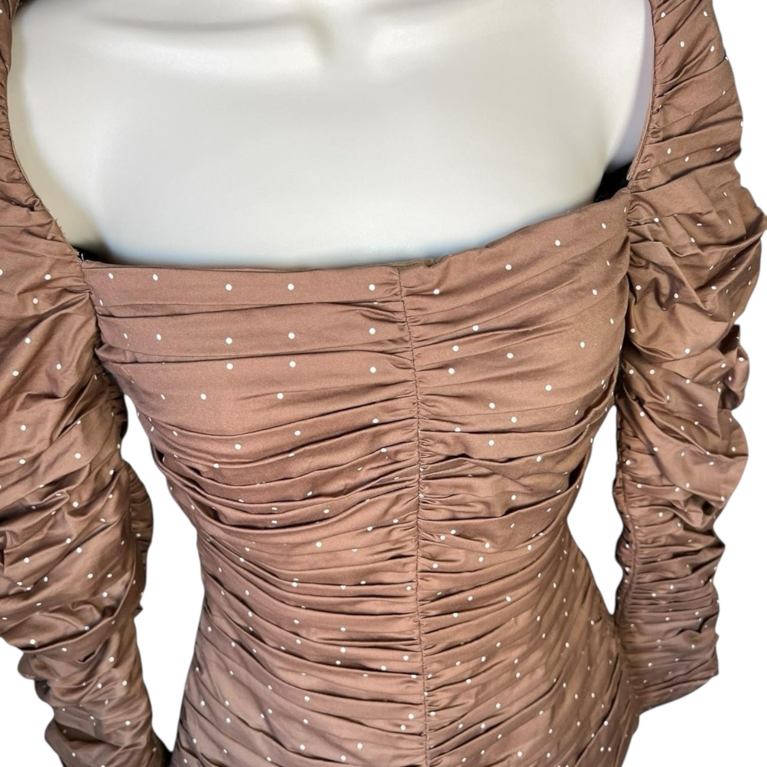 Tove Lily Polka Dot Cotton Blouse – Square Neck, Ruched, FR34 (UK6)