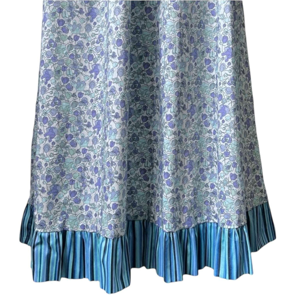 O Pioneers Midi Dress – Handmade Floral & Stripe, Cotton, UK8 – pre-loved