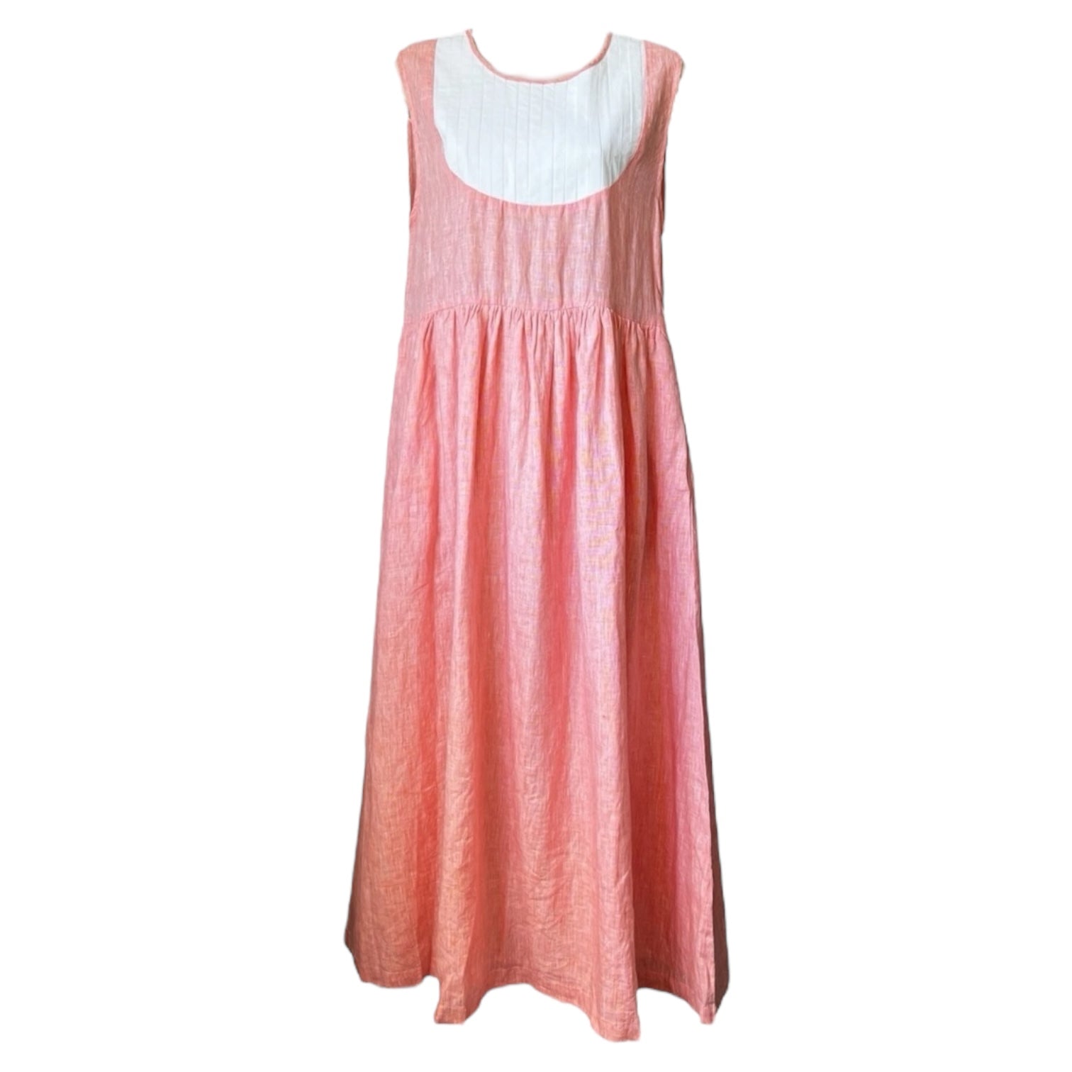 Seraphina Capri Linen Midi Dress – Bib Style, Coral, S