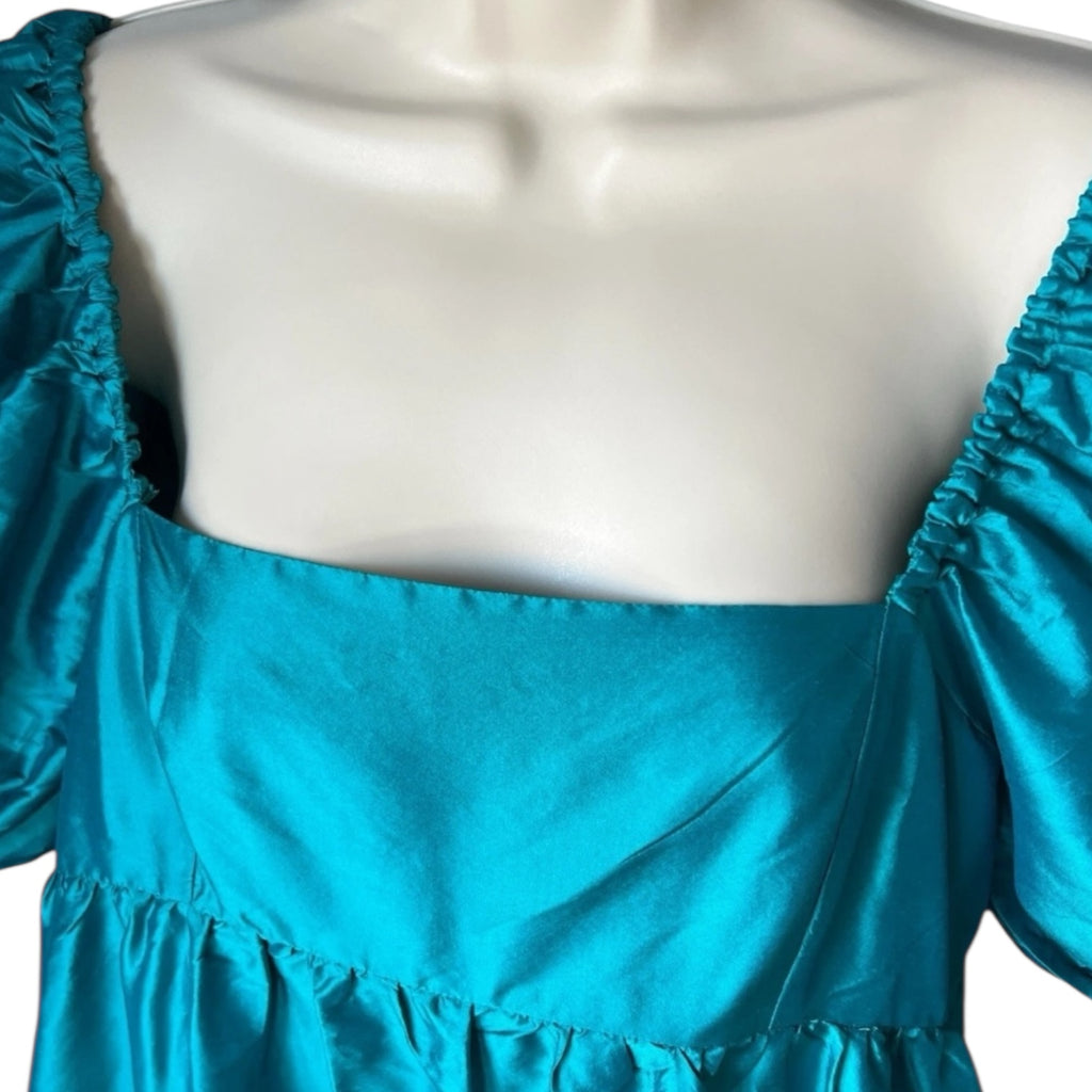 Pink City Prints Elizabeth Puff Sleeve Empire Waist Dress – Silk Taffeta, Midi, S