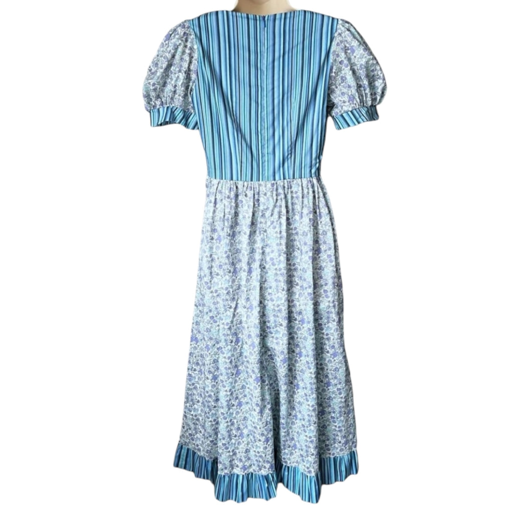 O Pioneers Midi Dress – Handmade Floral & Stripe, Cotton, UK8 – pre-loved