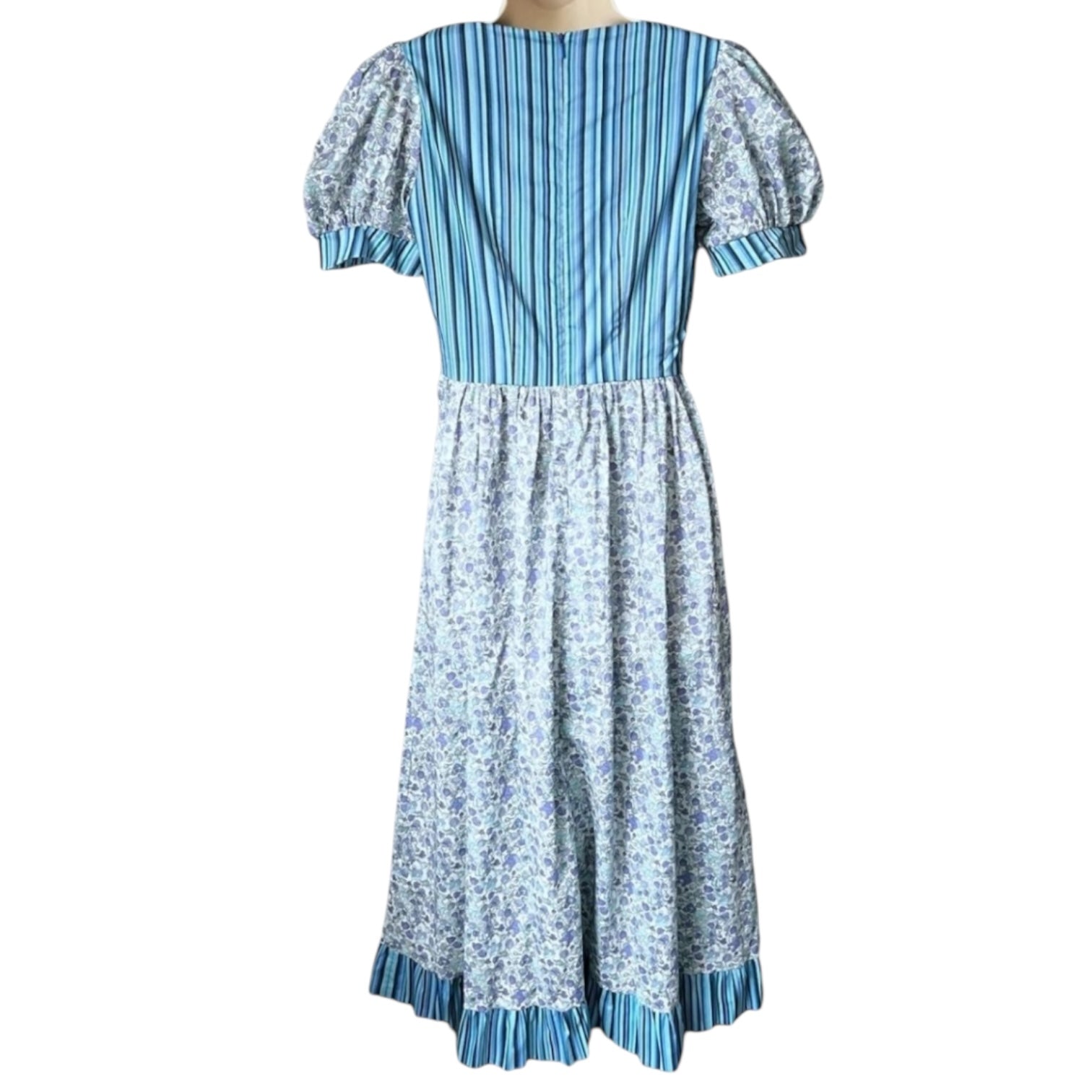 O Pioneers Midi Dress – Handmade Floral & Stripe, Cotton, UK8 – pre-loved