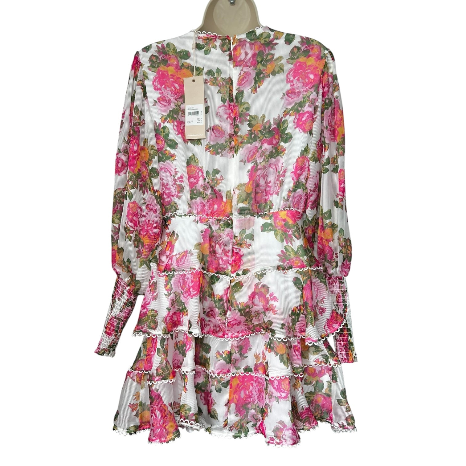 Keepsake The Label Oblivion Tiered Mini Dress – Floral Long Sleeve, Size M