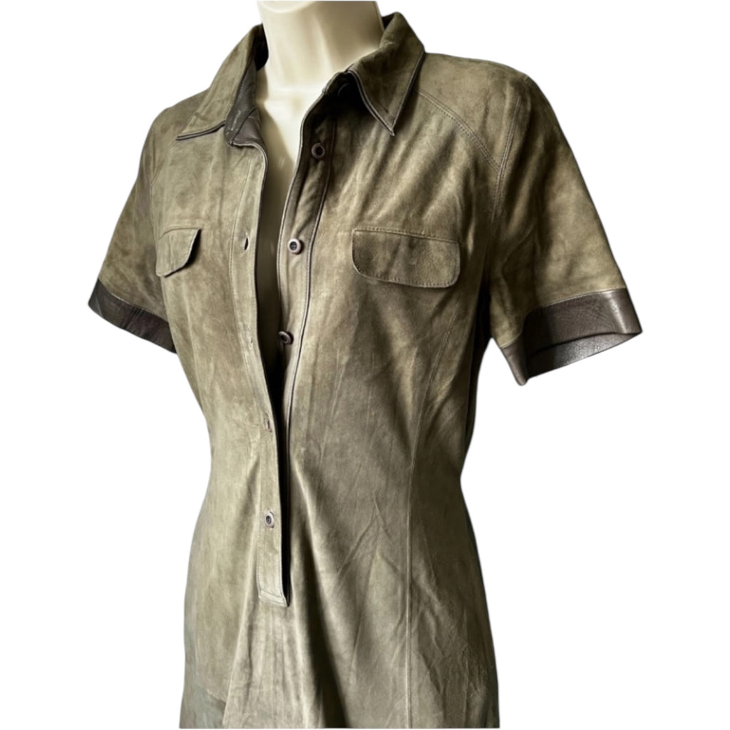 BLK DNM Suede Dress – Midi, Khaki, Size S – pre-loved