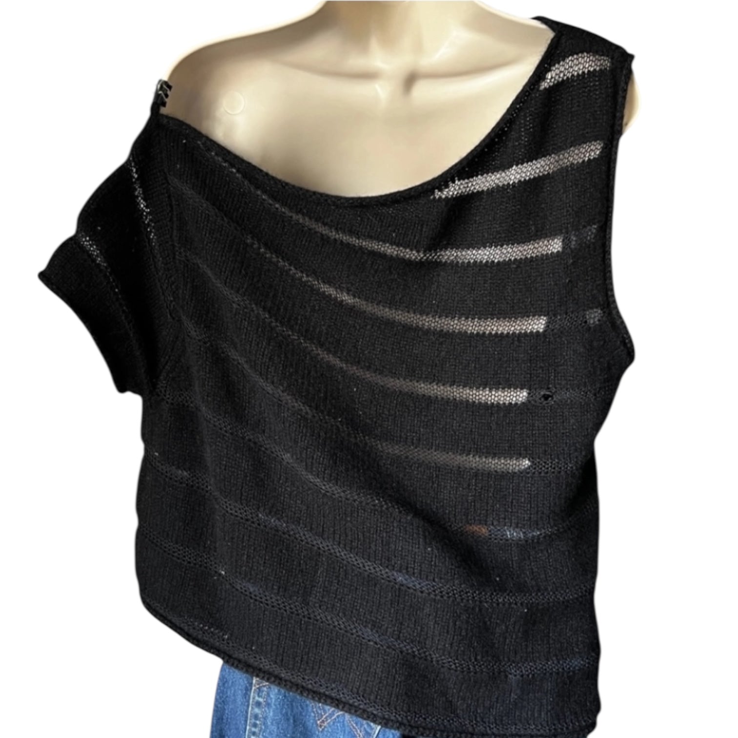 RTA Black Cashmere Crochet Knit Jumper – Asymmetric, Size L – pre-loved