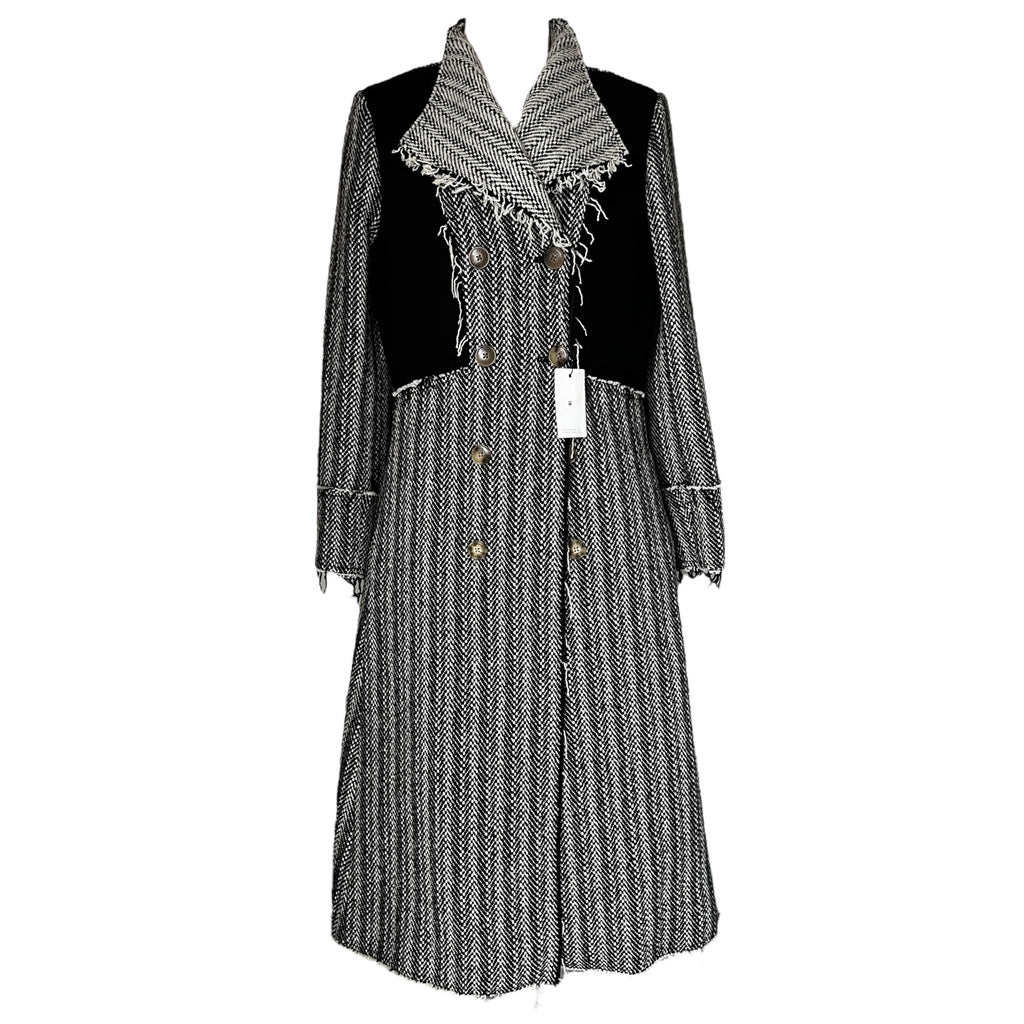 Tory Burch Runway 2020 Raw Tweed Wool Double Breasted Coat - US6