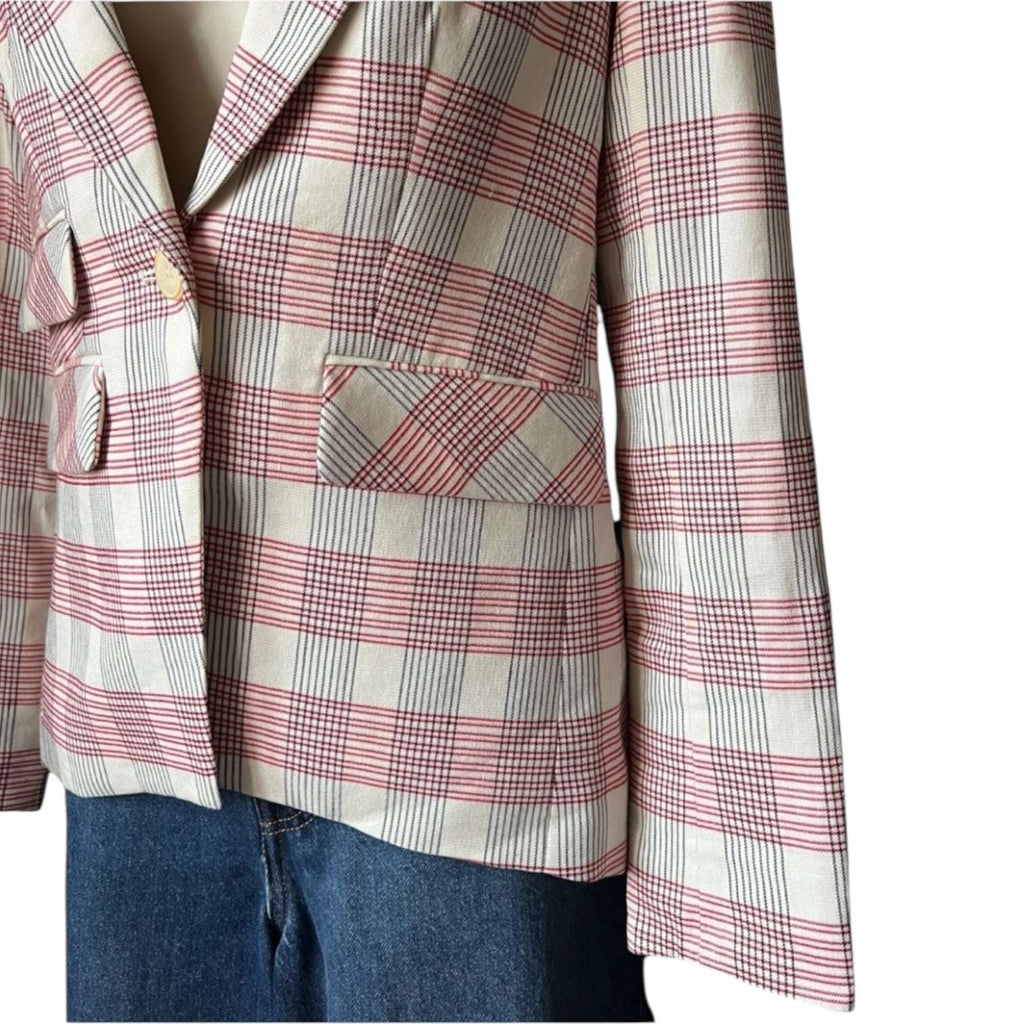 Veronica Beard Khan Red Check Linen Tailored Blazer – Dickey Jacket US0 – pre-loved