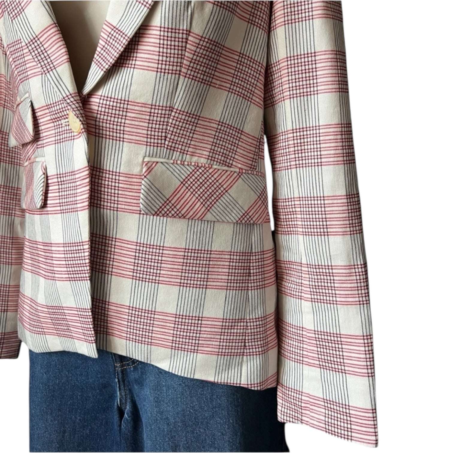 Veronica Beard Khan Red Check Linen Tailored Blazer – Dickey Jacket US0 – pre-loved