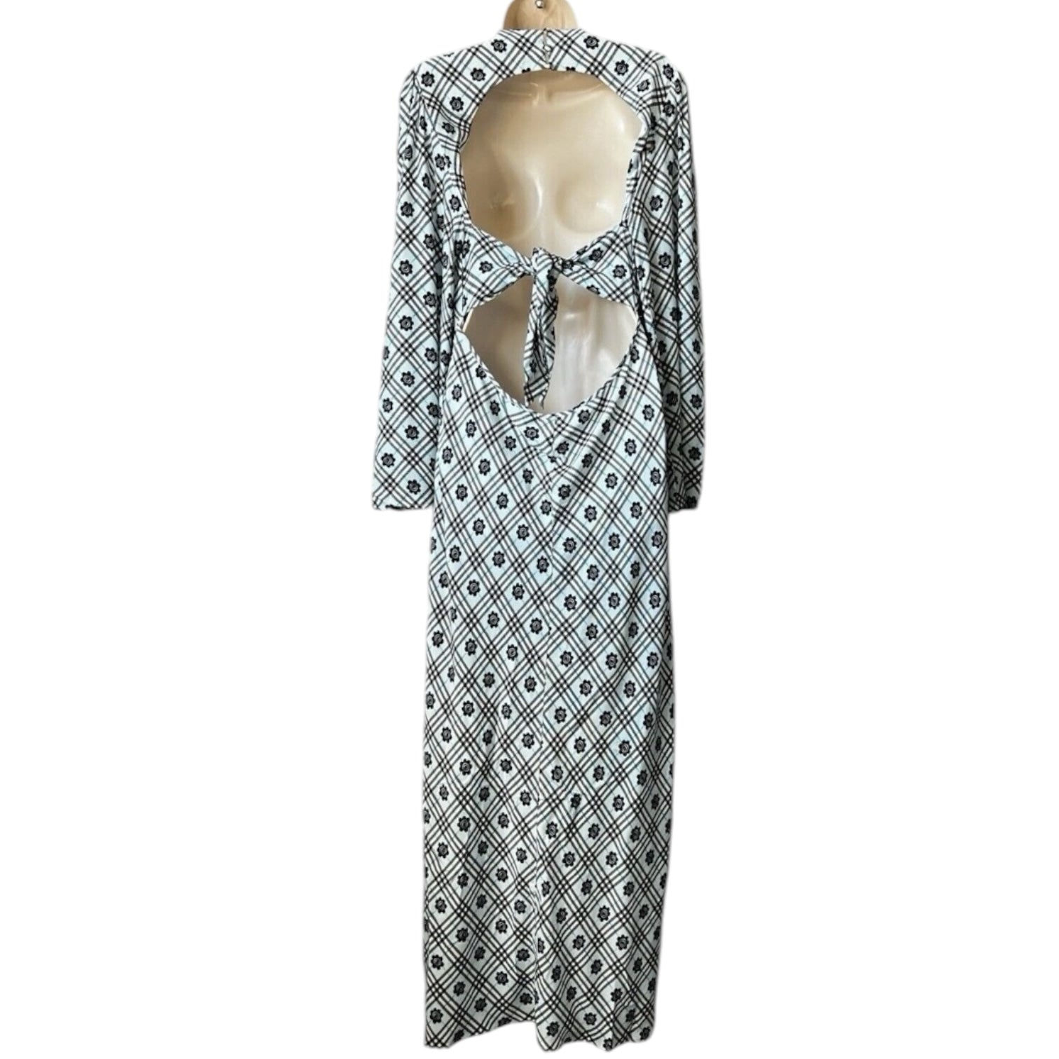 Rixo Nadia Floral Check Maxi Dress – Open Back, L