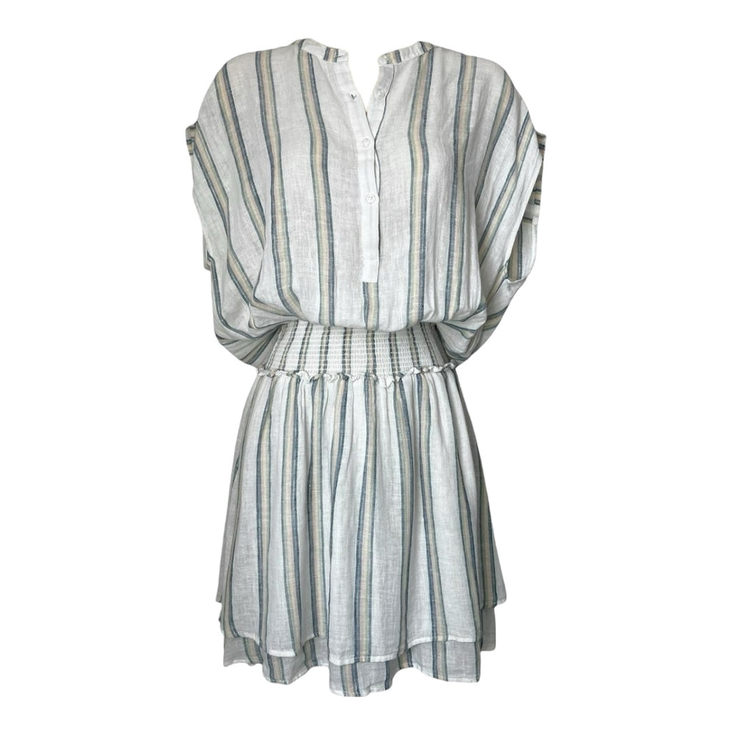 Rails Striped Linen Smocked Tiered Mini Dress – S