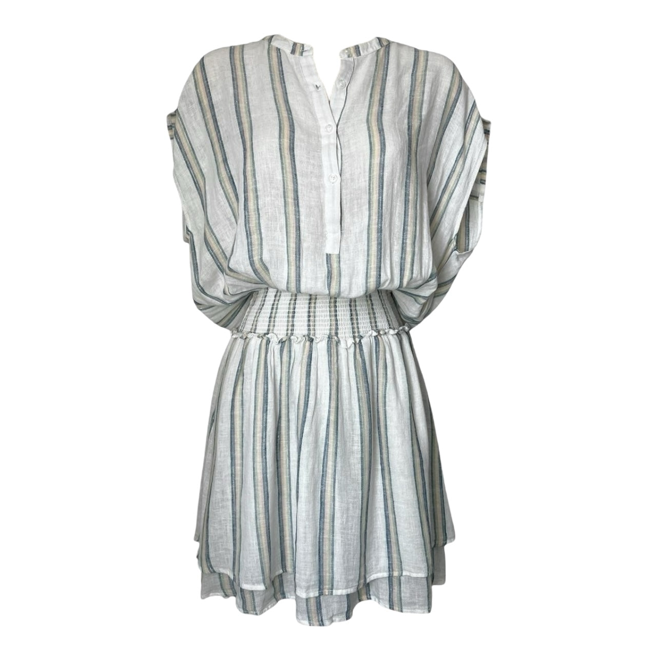 Rails Striped Linen Smocked Tiered Mini Dress – S
