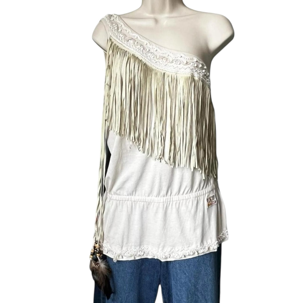 Vintage D&G Dolce & Gabbana Beaded Fringe Top – One Shoulder, IT42