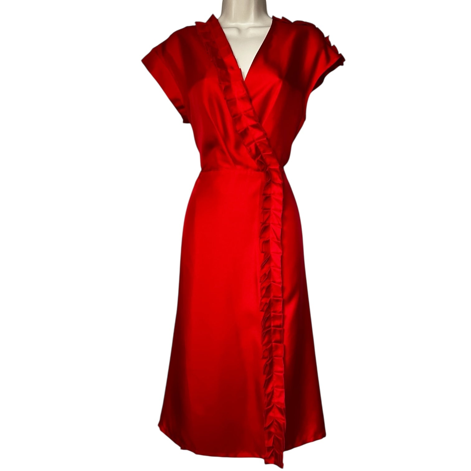 Lisou “Rhona” Red Silk Wrap Midi Dress – UK8