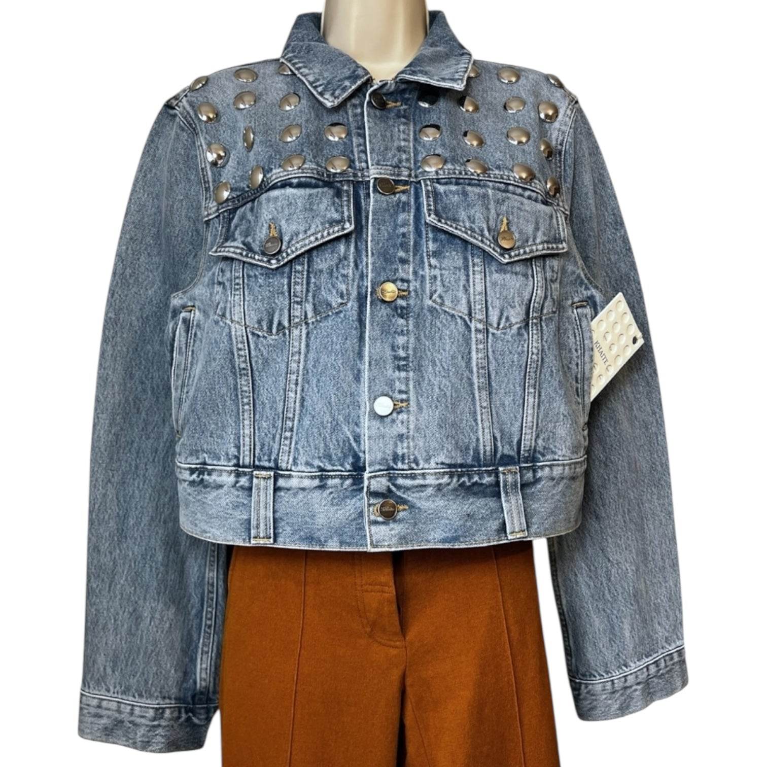Khaite ‘Rizzo’ Studded Denim Jacket – Silver Hardware, Western Chic, Size L – pre-loved