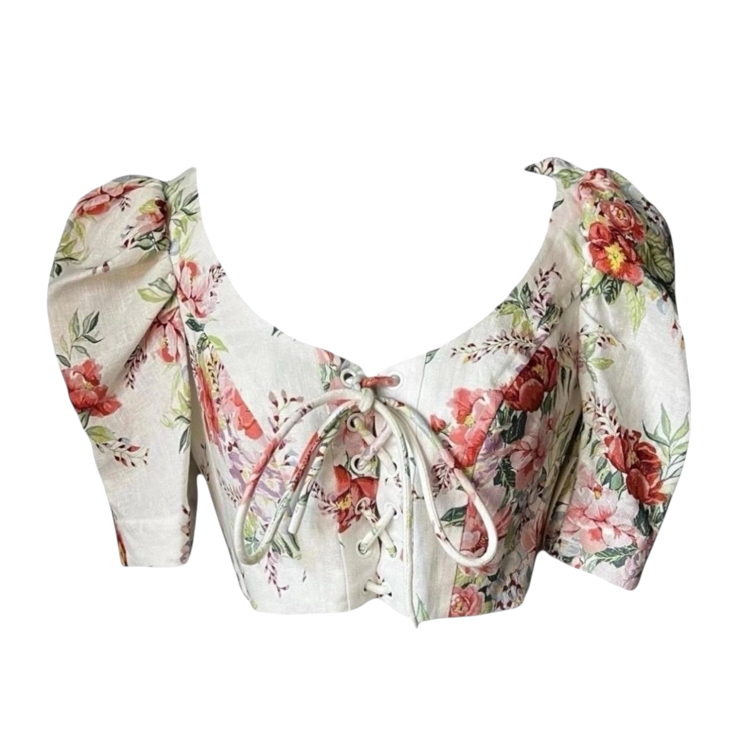 Zimmermann Linen Crop Top – Floral Print, Cottage Boho Chic, Size 0 – pre-loved
