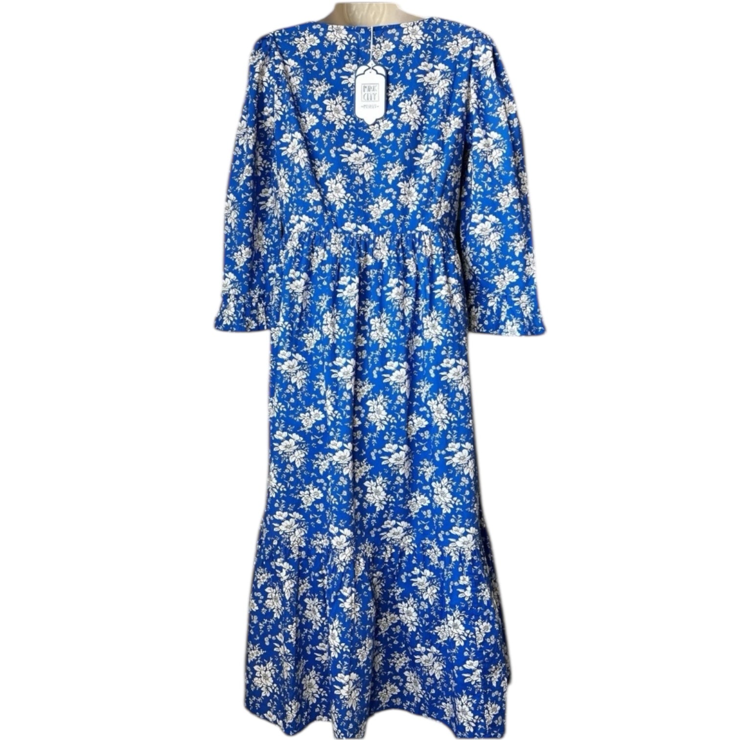 Pink City Prints Carys Prairie Midi Dress – Royal Blue Bouquet Floral, S