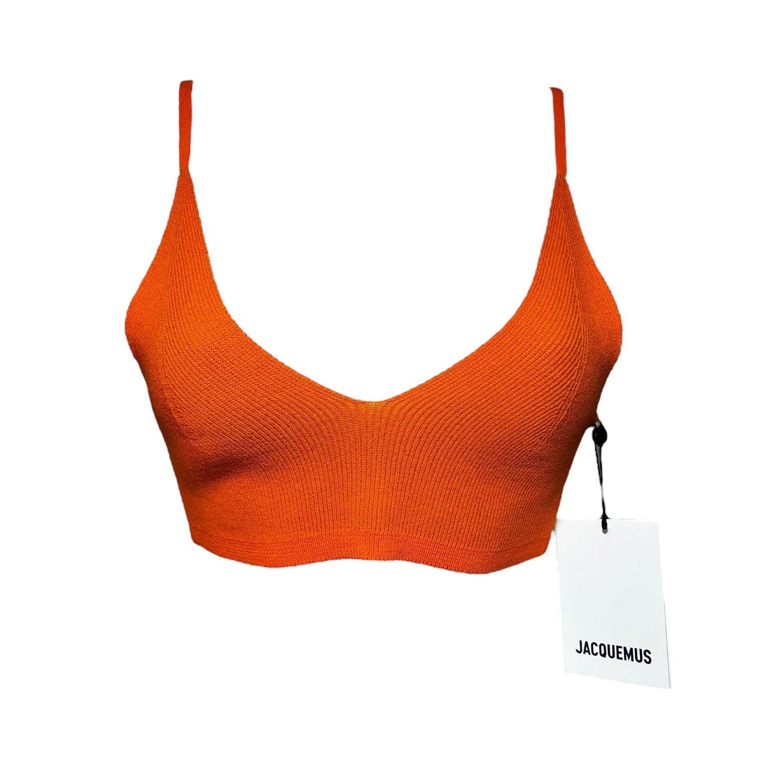 Jacquemus Ribbed Knit Bralette – Orange Cropped Top, L – pre-loved