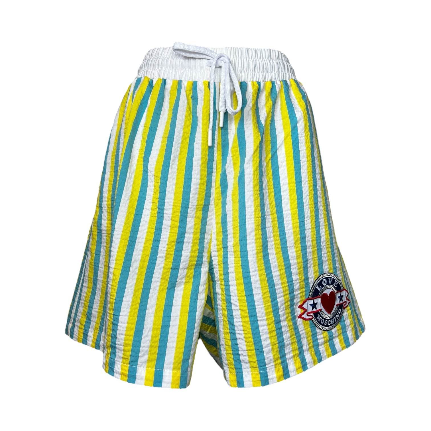 Love Moschino Striped Lyocell Boxer Shorts – High Waisted, Elastic Waist, IT40 (UK8) – pre-loved