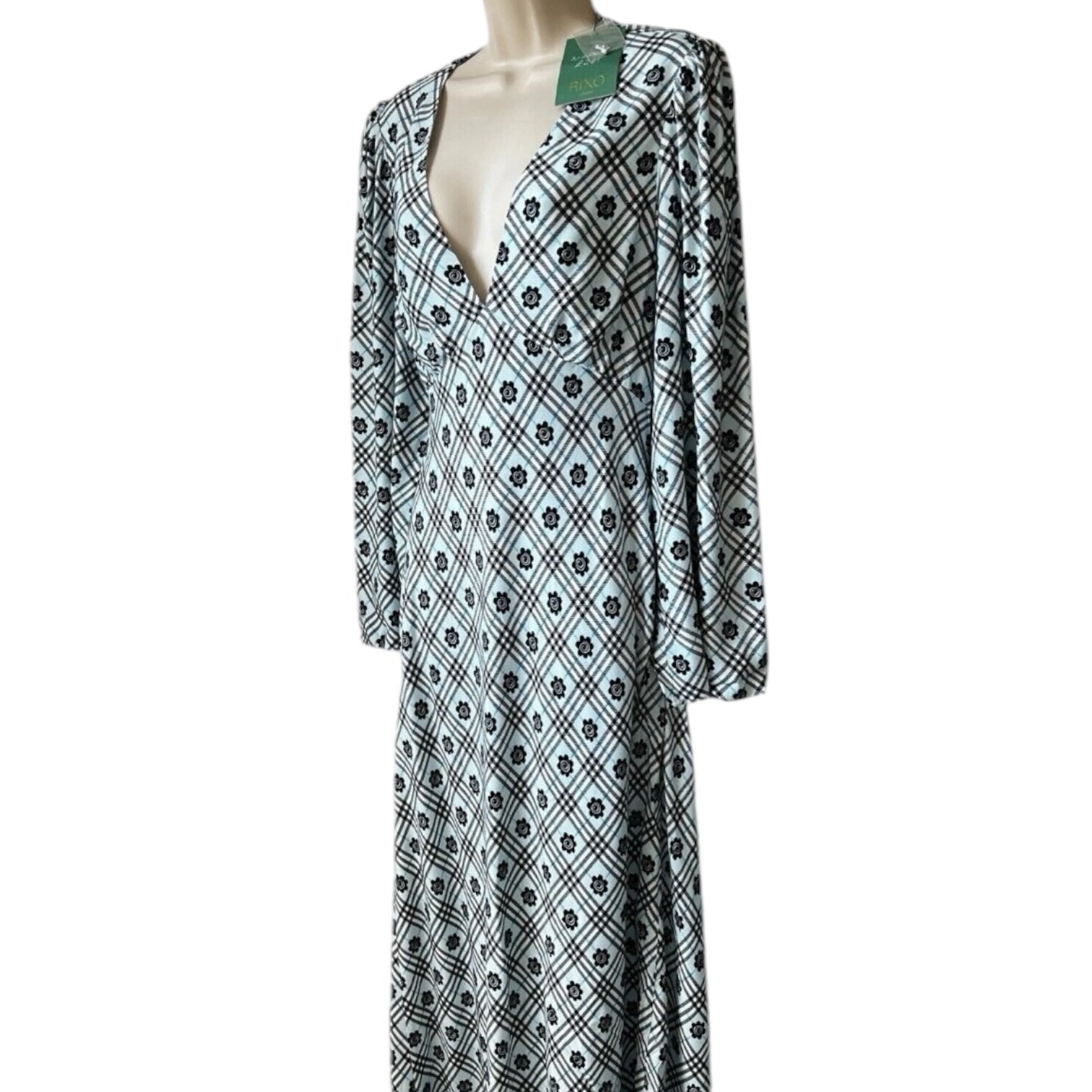 Rixo Nadia Floral Check Maxi Dress – Open Back, L