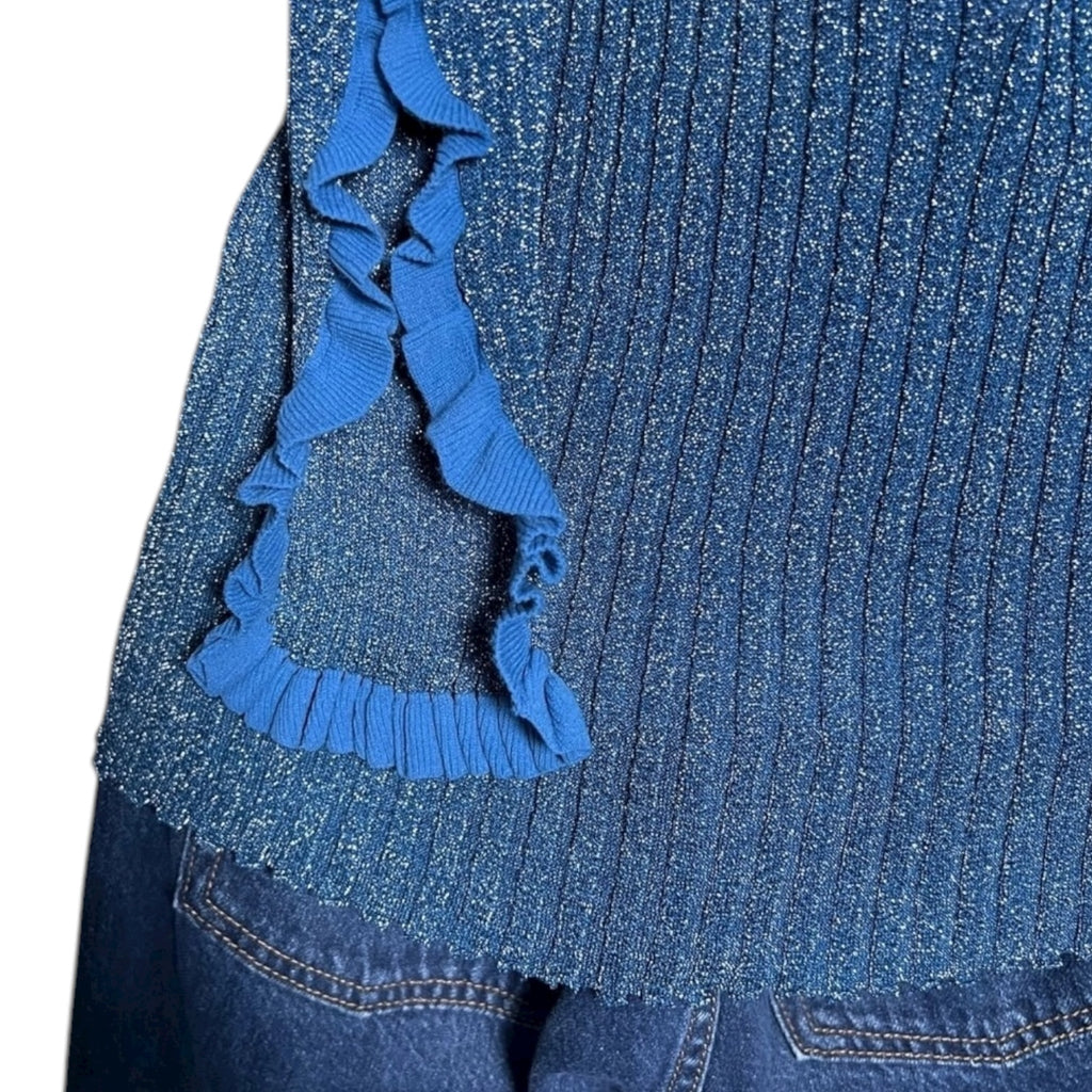 Chloé Metallic Silk Knit Turtleneck Sweater – Ruffle, S