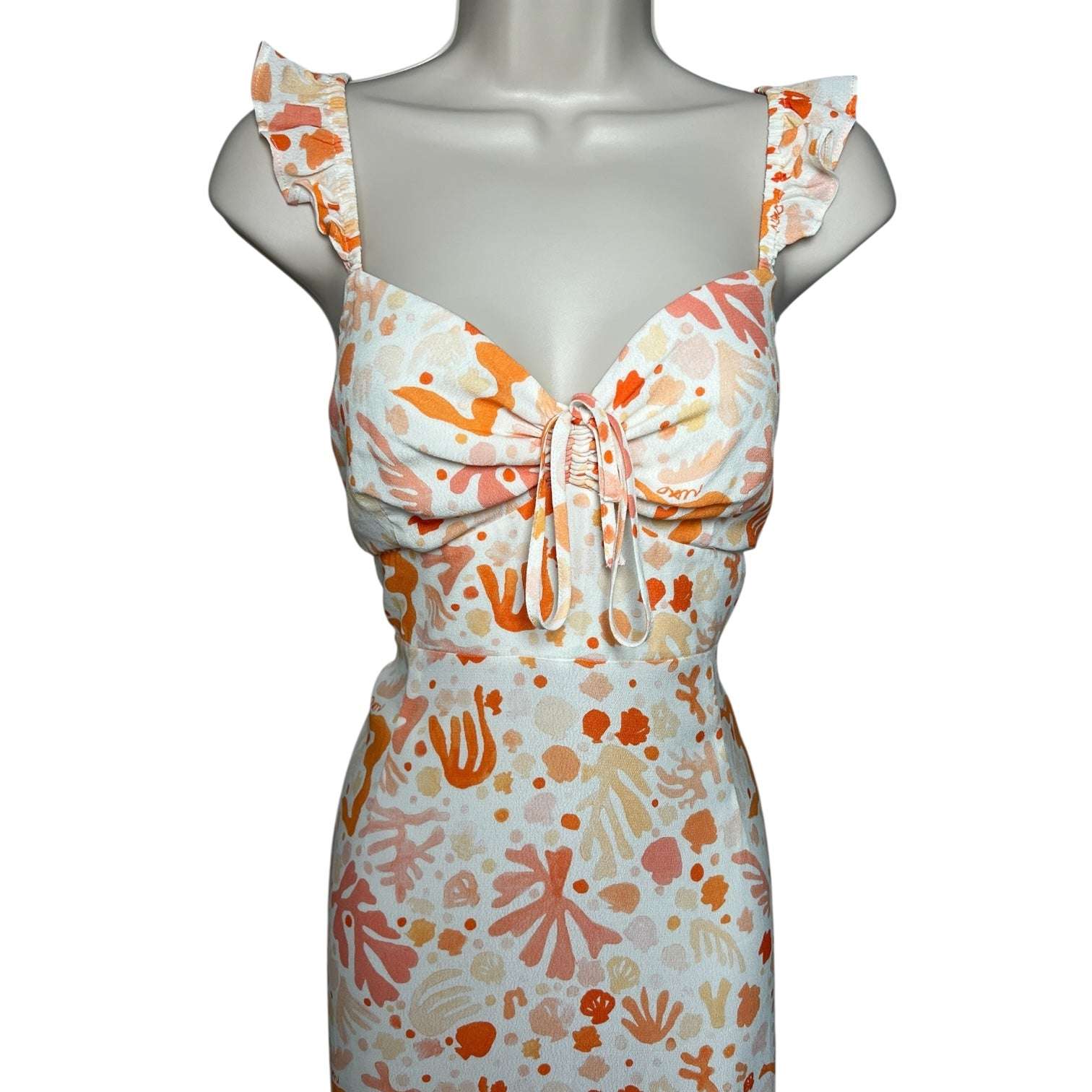 RIXO Cecile Maxi Dress – Ruffled Shell Print Crepe, Summer Wedding Guest Style, Size L – pre-loved